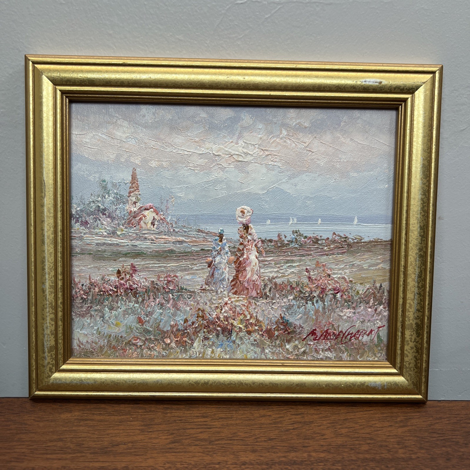 Marie Charlot Beach Scene Oil Painting Framed Signed Coastal Ladies By The Sea