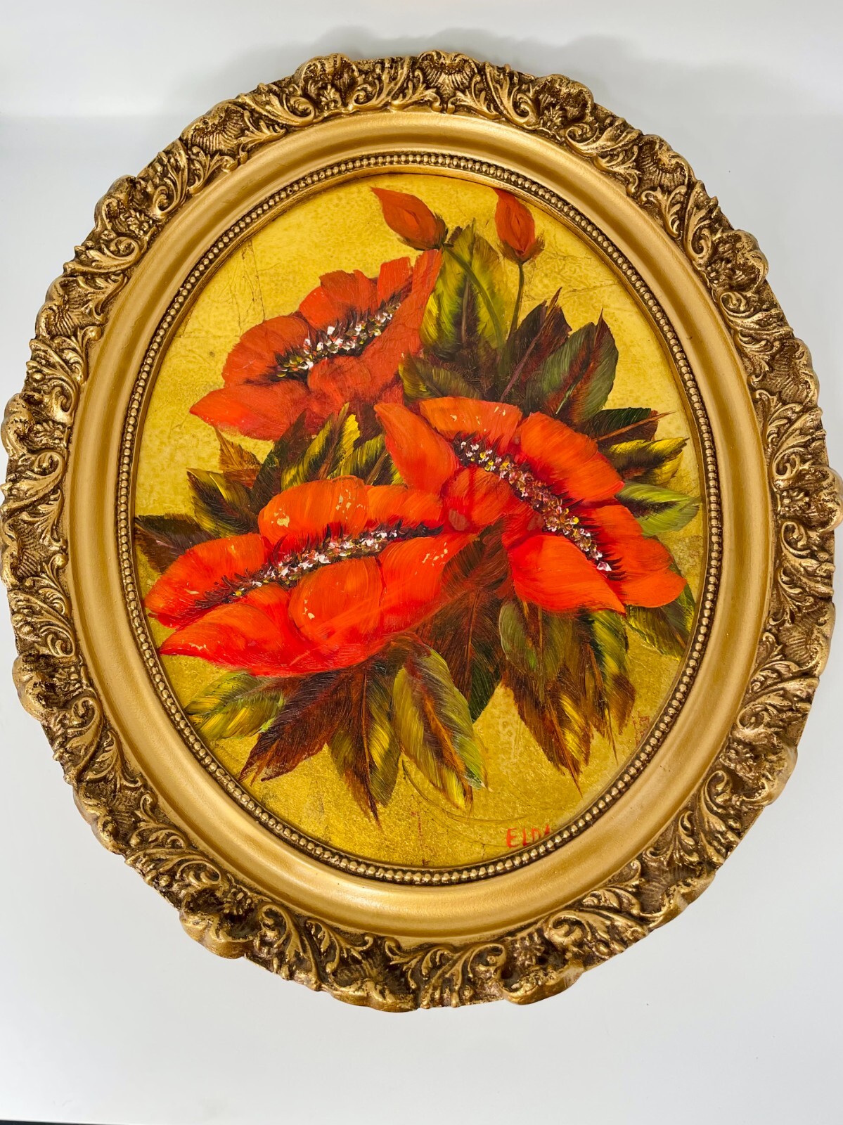 Red Poppies Floral Oil Painting Artwork Wall Art Ornate Gold Frame Poppy Vintage