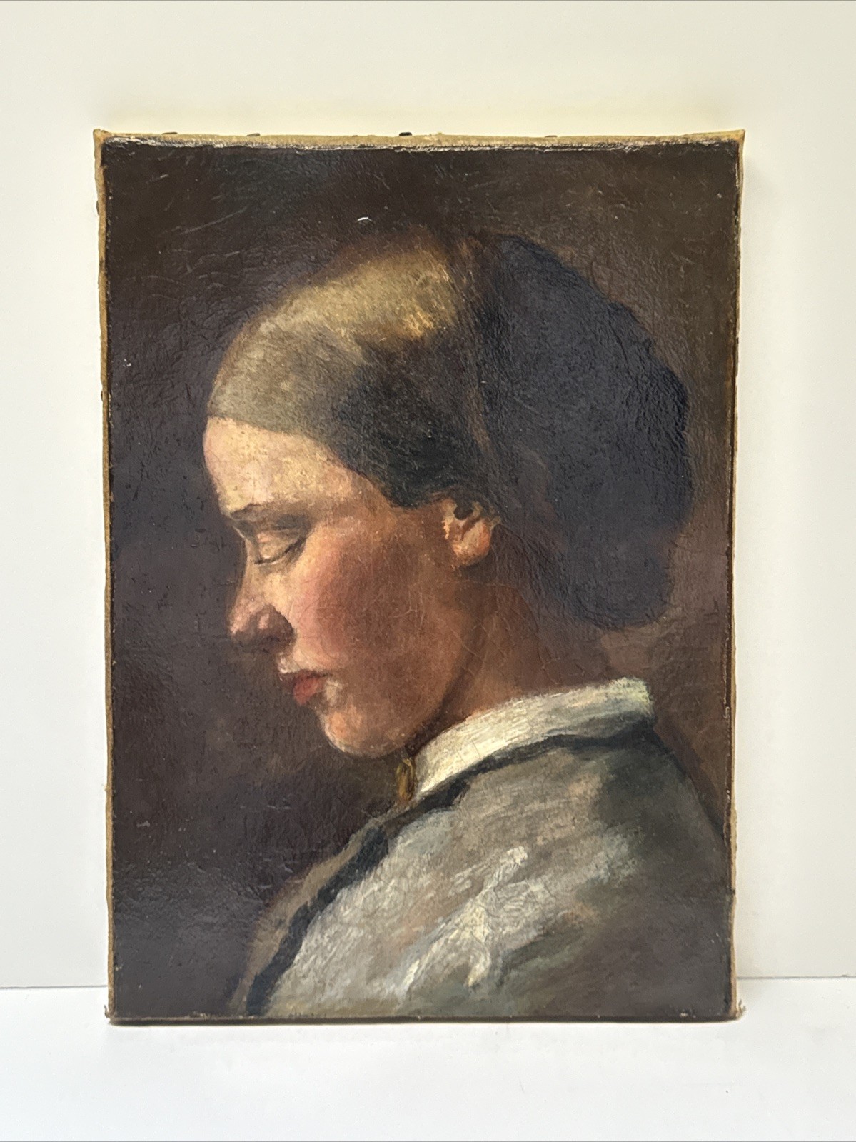 Antique Impressionist Painting Woman Female Model 19th Century Portrait Oil