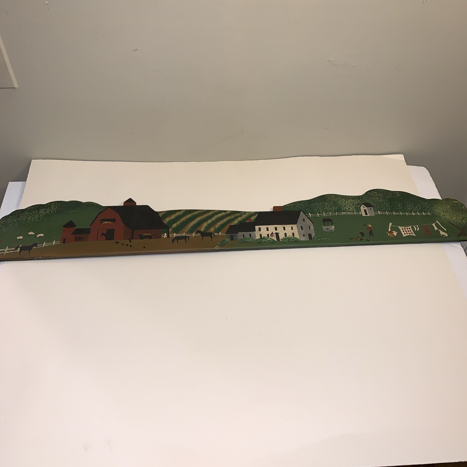 COUNTRY FARM HAND PAINTED WOOD PLAQUE LINDA A ROBINSON FOLK ART OVER THE DOOR