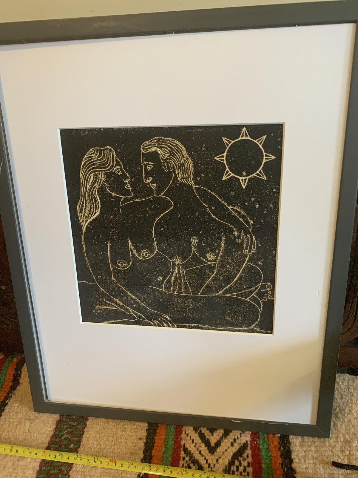 John Coble Linocut Framed Rare Detroit Artist 23×19 Sex
