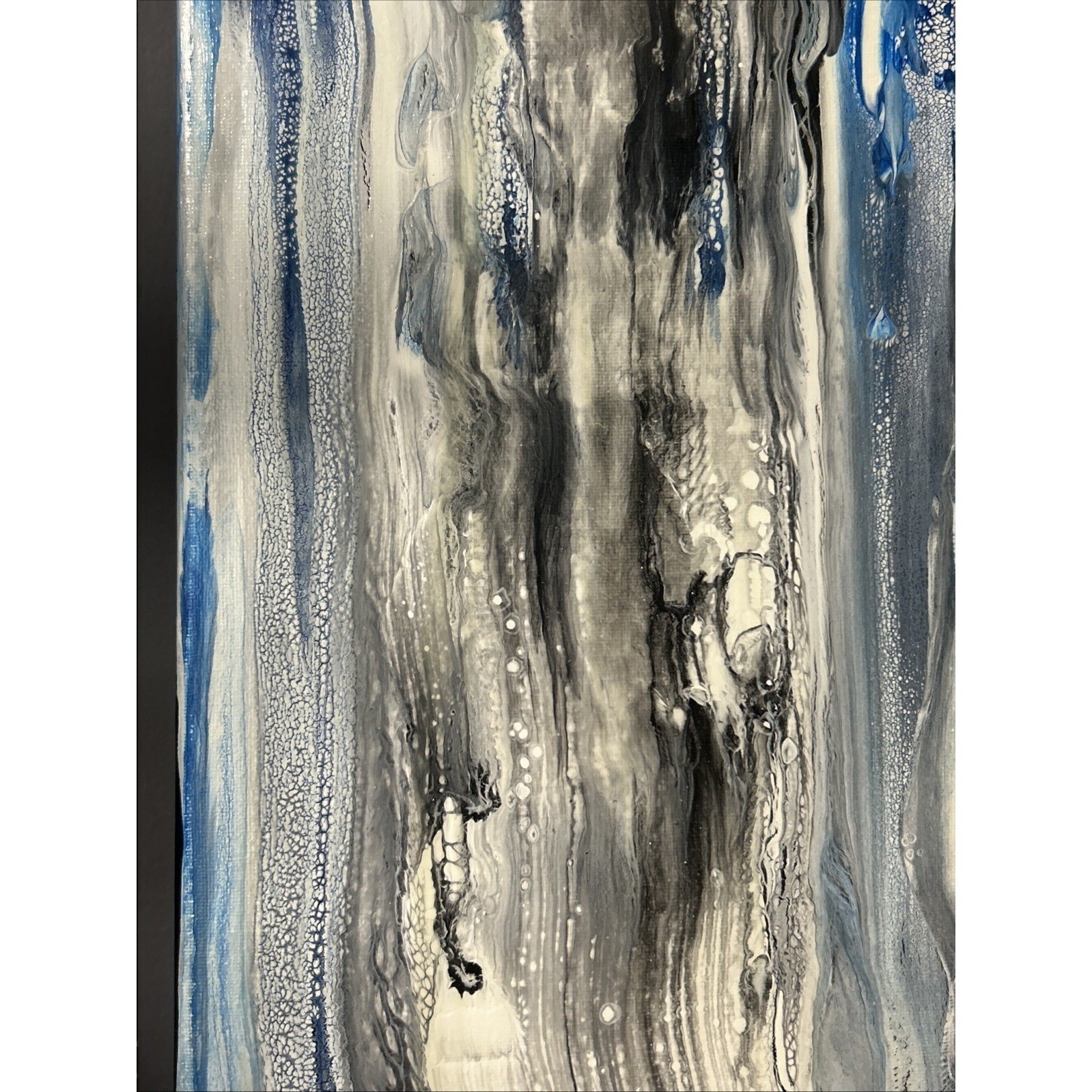Canvas Painting 16 X 20 Blue Black Acrylic Signed Titled Whispers In the Wind