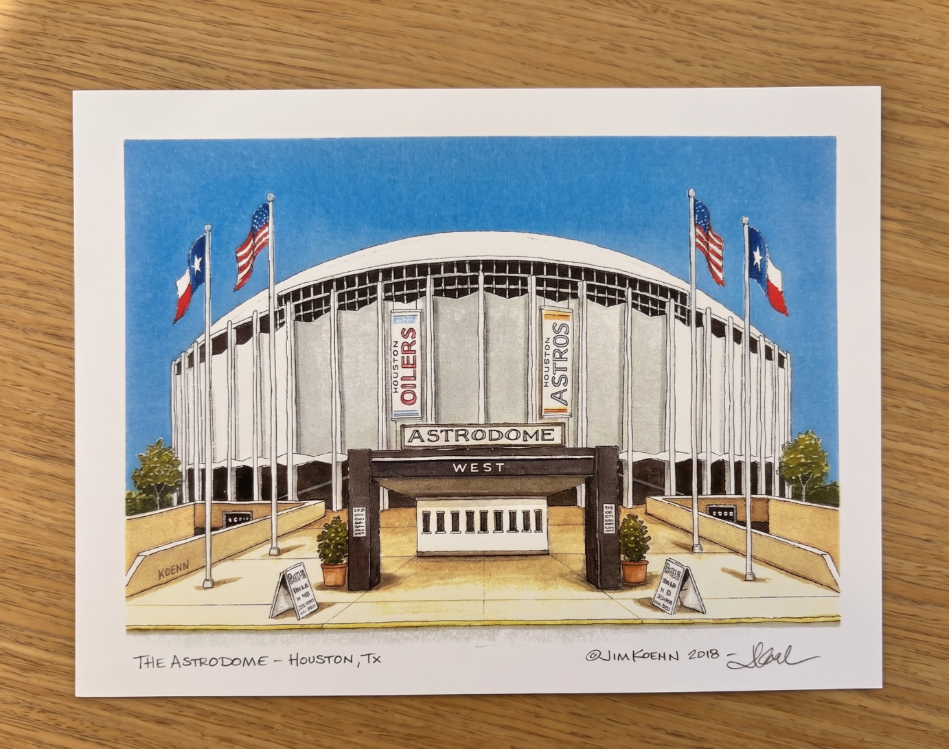 Astrodome. 5″x7″. Houston Texas. Watercolor Painting. Print. Astrodome Painting.