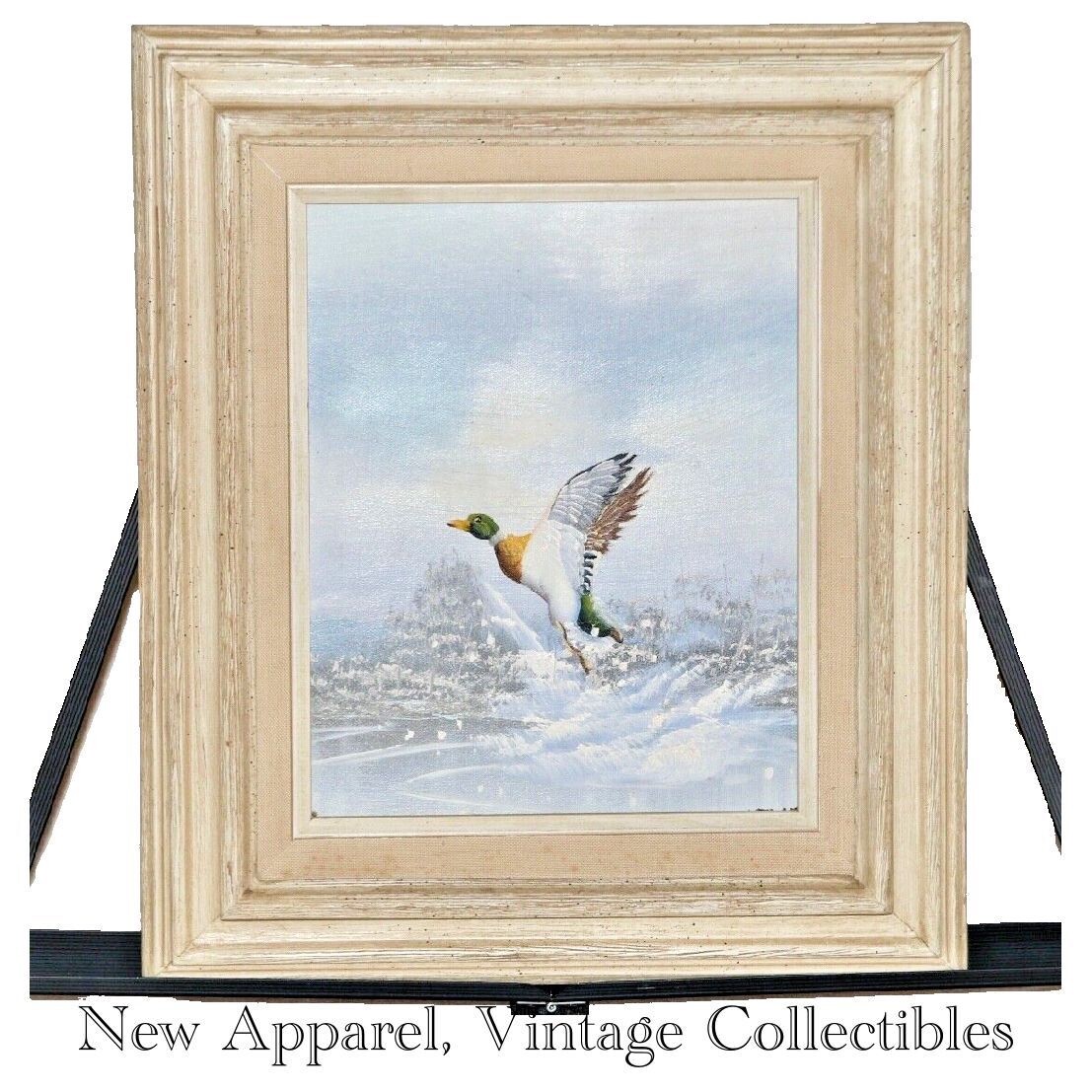 Signed Lewis Original 13″X15″ Framed Oil Painting, «Duck Taking Flight» Fine Art
