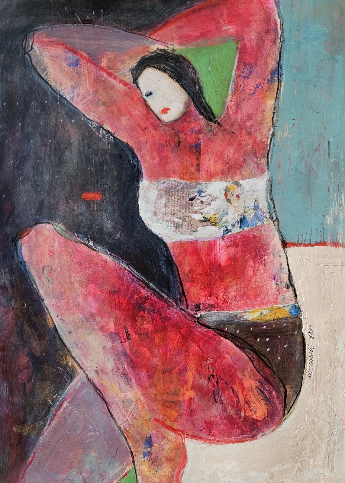 24×18 Original Painting OOAK Abstract Outsider Woman Portrait Figurative