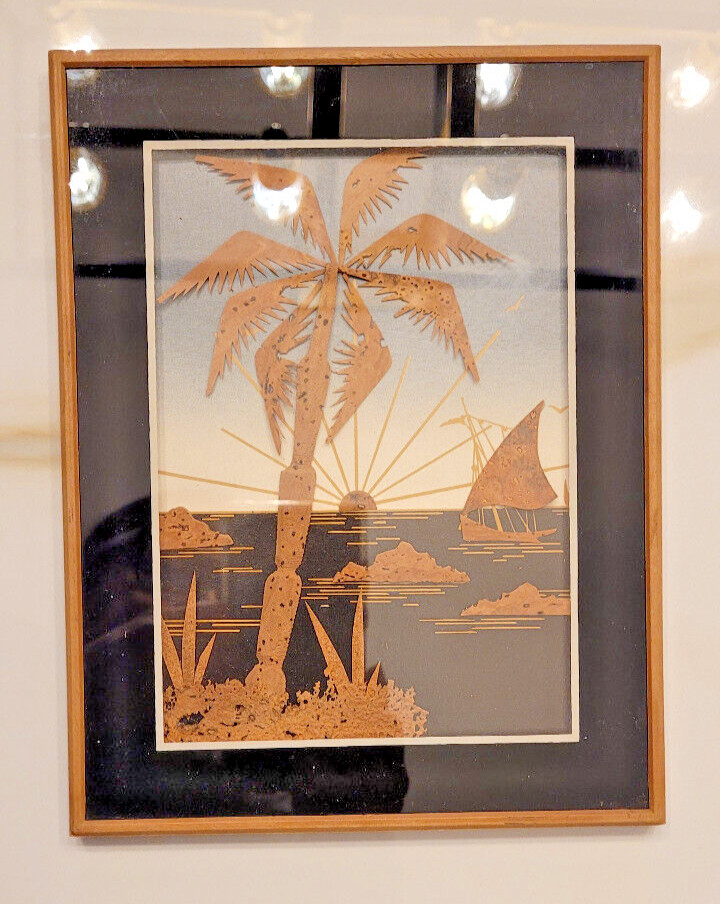 DIOROMA CORK ART PALM 3D FRAMED SAND DECORATION OFFICE LIVING ROOM