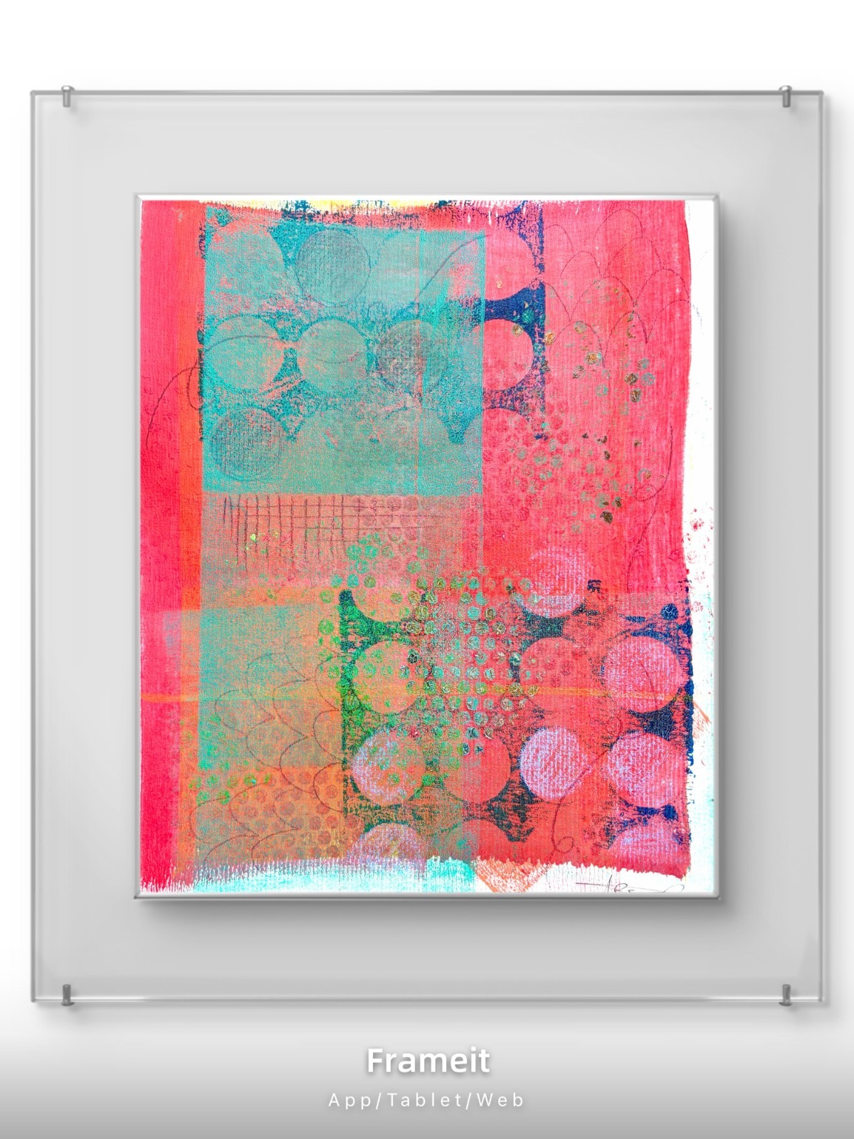 Original Red Resplendent Painting By Alannah Dyer- Acrylic 8×10 in. Gelli Print