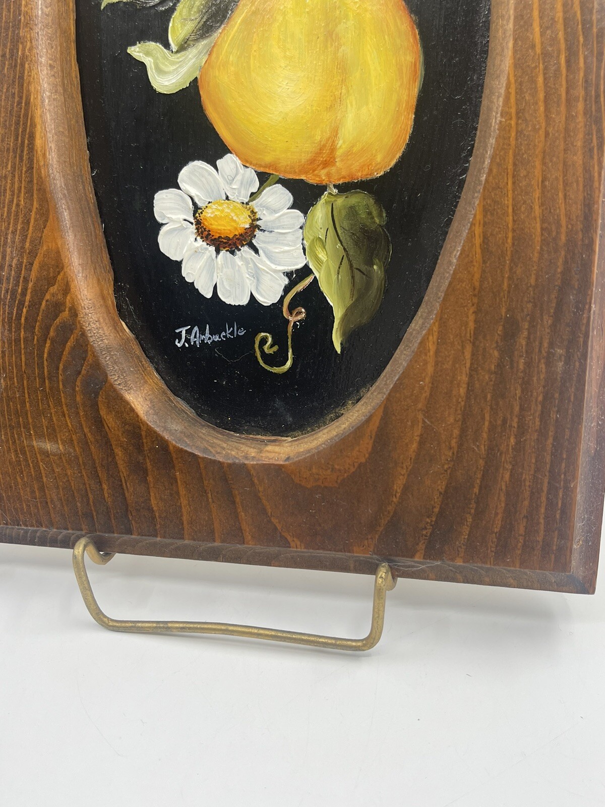 VTG Still Life Hand painted Pears Apples Daisy Hand Carved Frames Miniatures