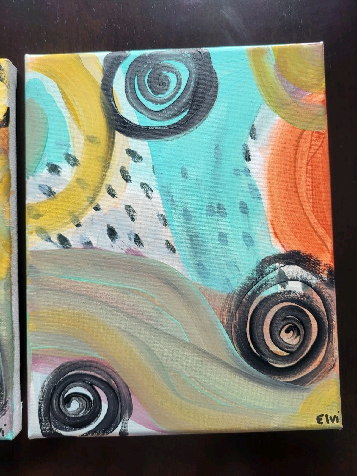 Set Of 2 Original Abstract 8×10 Paintings On Canvas Colorful Modern Art