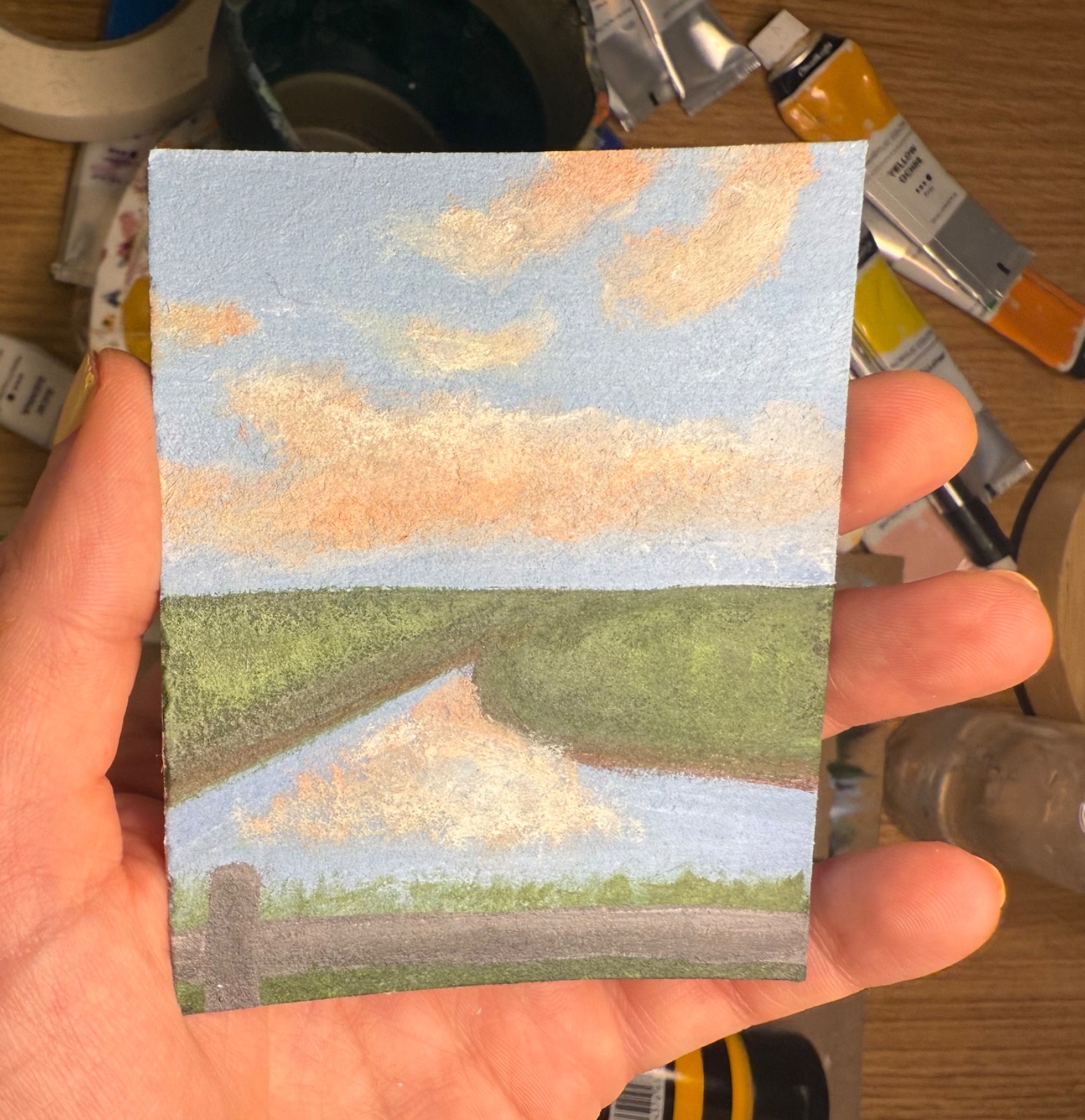 ACEO Original Landscape Art Card Acrylic/Canvas Hand Painted 2.5 In x3.5 In