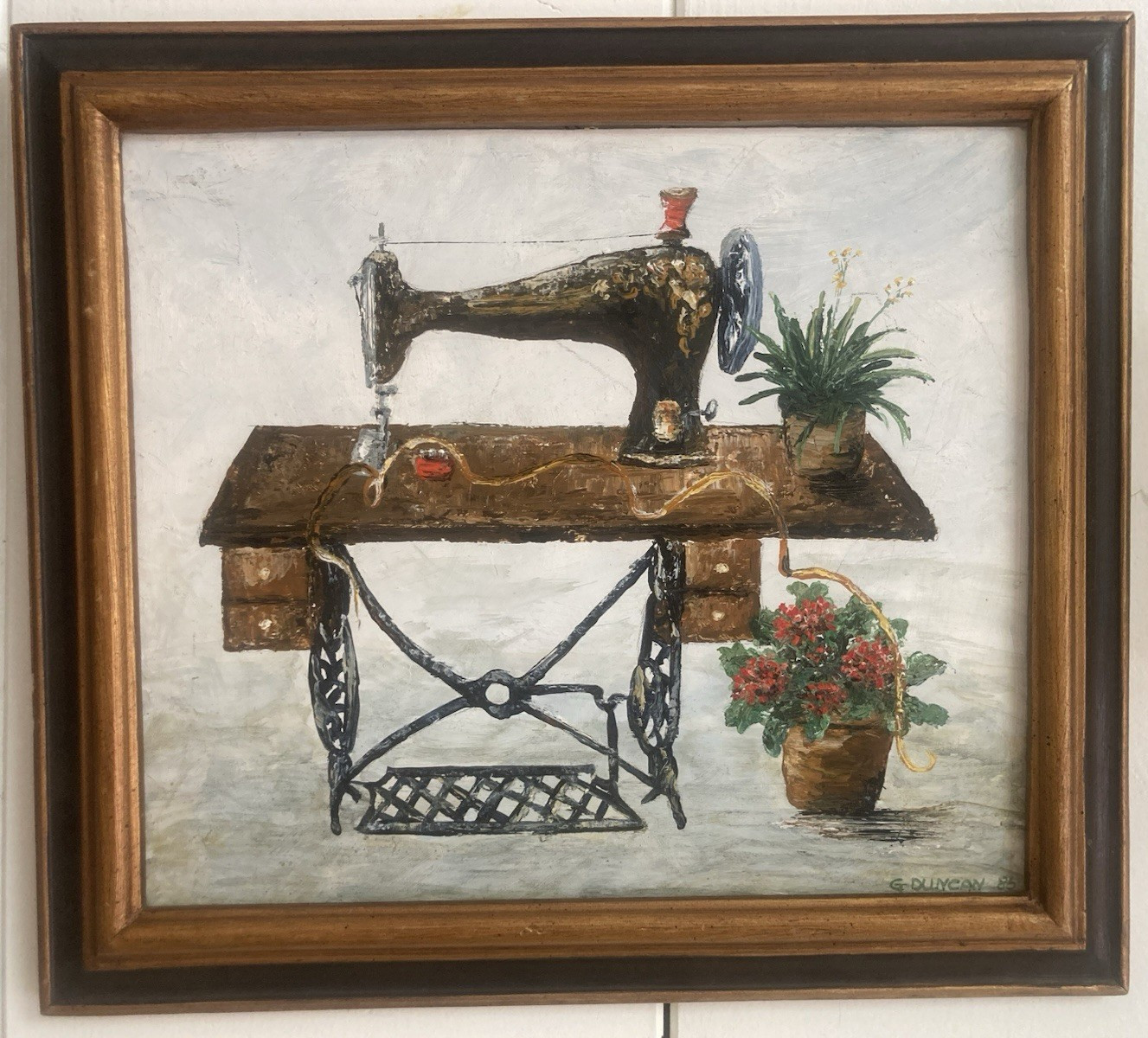 VTG Framed Oil On Board, Singer Sewing Machine, Gary Duncan, 16″ x 18″, VGUC
