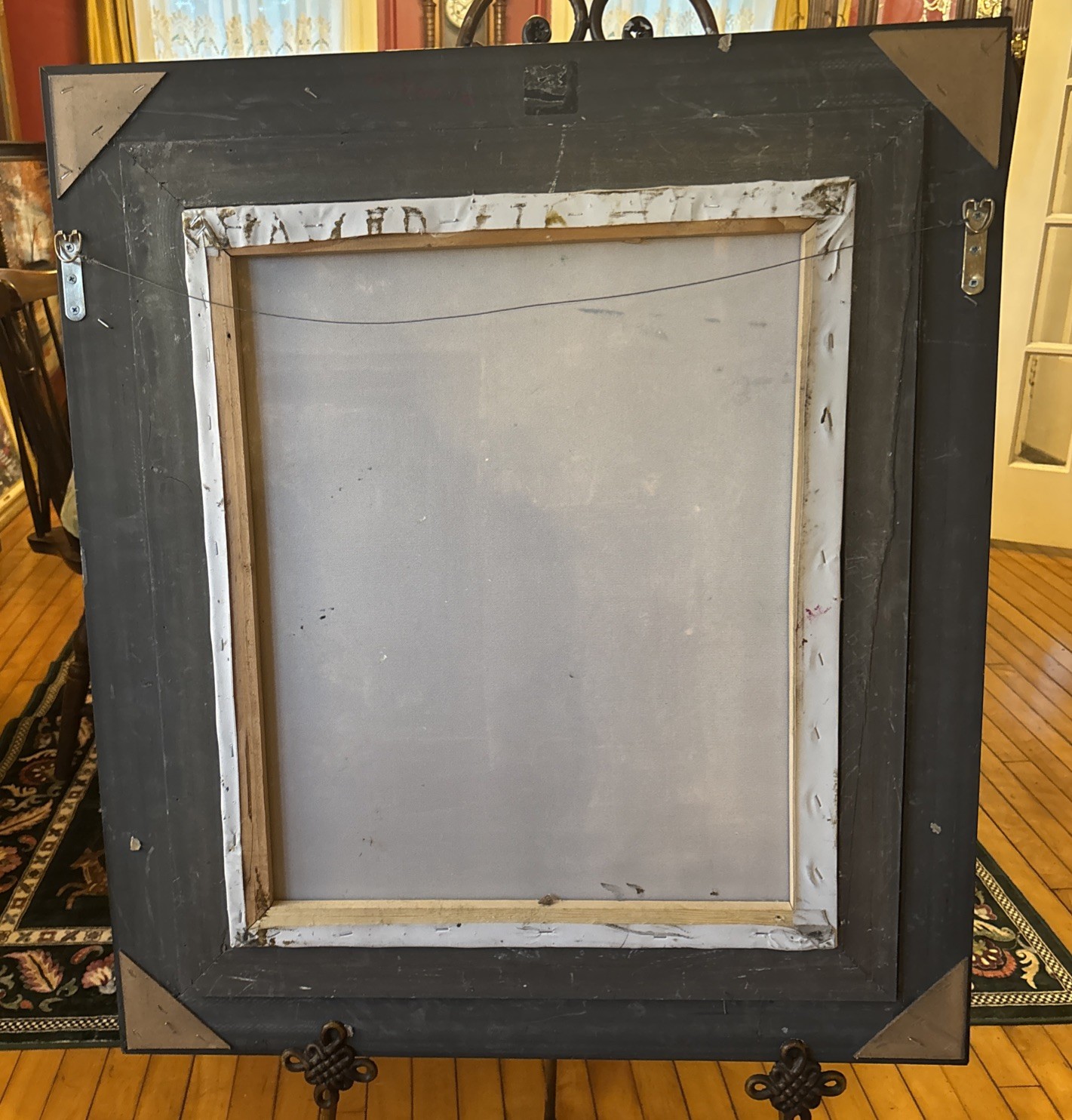 Landscape Oil Painting Signed With Ornate Black And Gold Frame 33 X 29