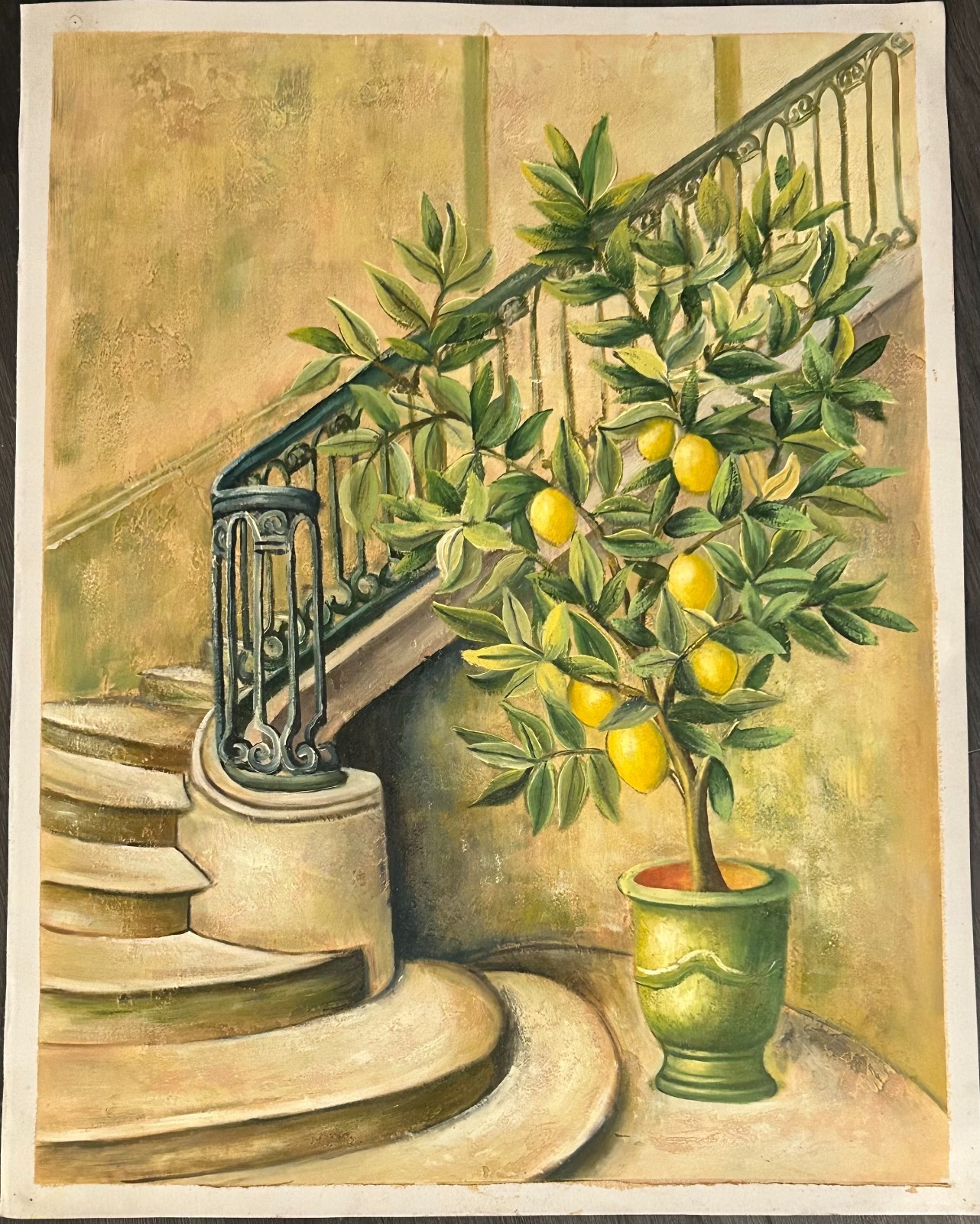 Hand-Painted Reproduction of «Lemon Stairwell» on Canvas Paper 35×27.