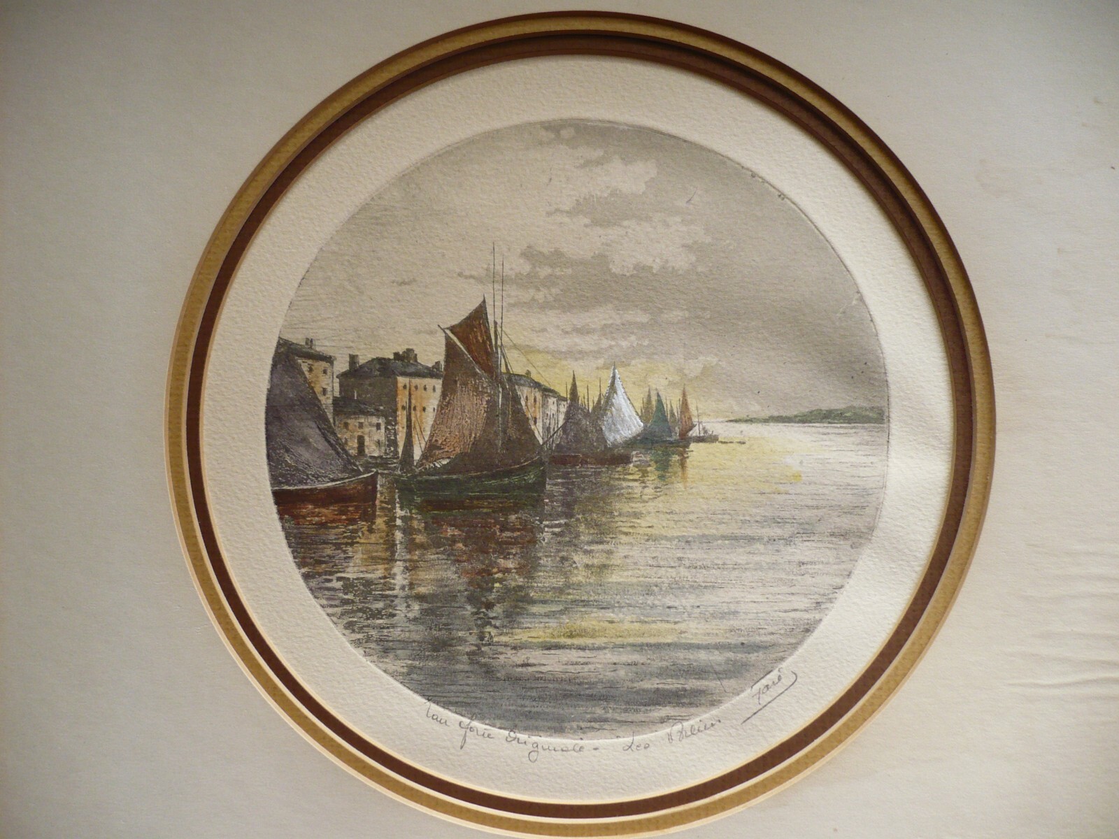 MYSTERY ETCHING in Color PENCIL SIGNED VINTAGE PRINT SHIPS , MODERN & LISTED ART