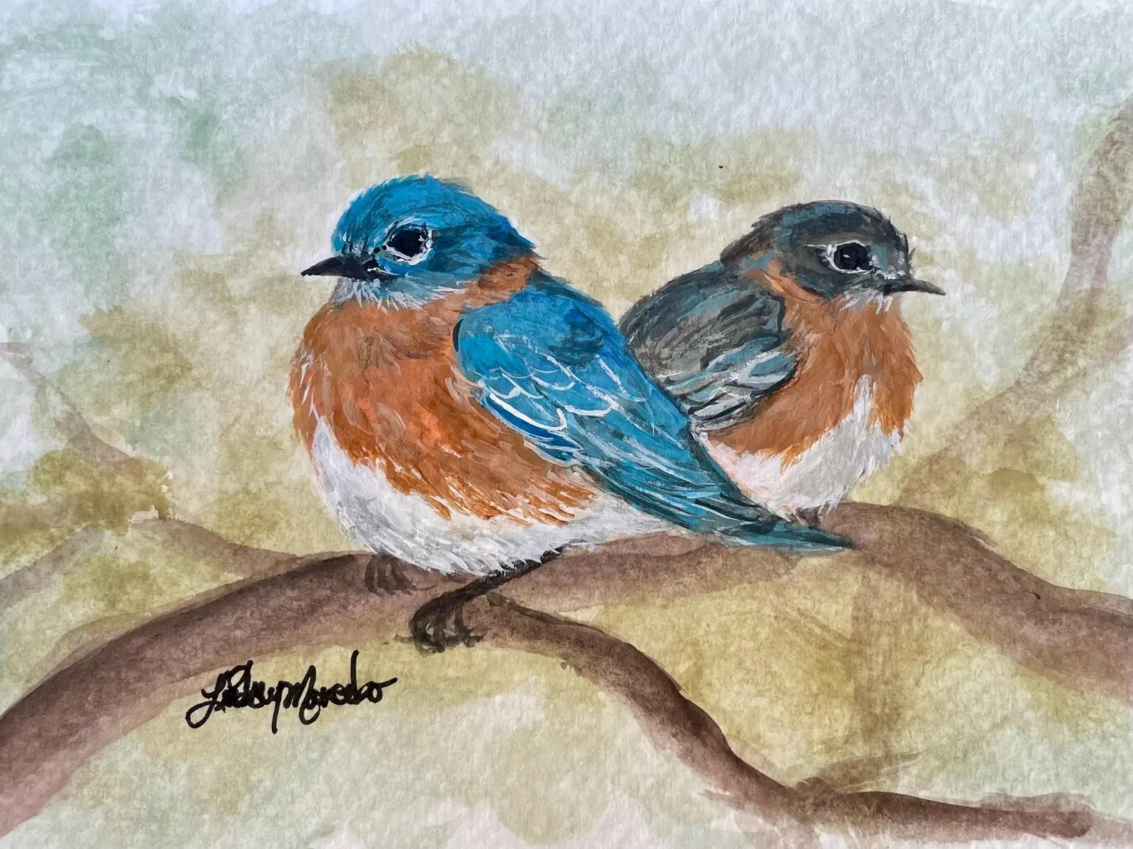 Eastern Bluebird Pair Original Painting, Framed Bird Watercolor Art Wall Decor