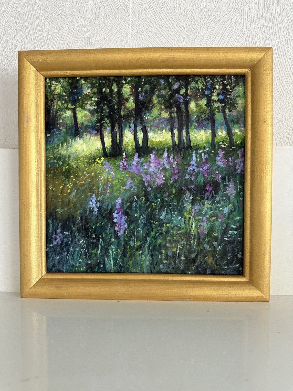 original oil painting Landscape Forest Trees Flowers Meadow 20x20cm Wall Art