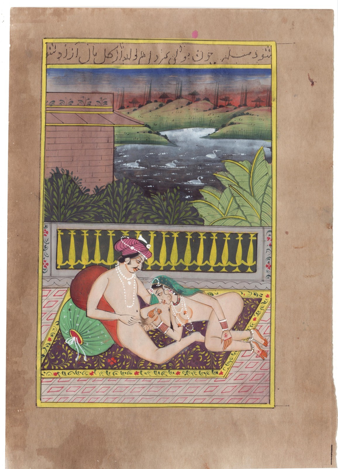 Erotic Indian Miniature Painting Kamasutra Mughal Rajasthani Love Scene Paperart