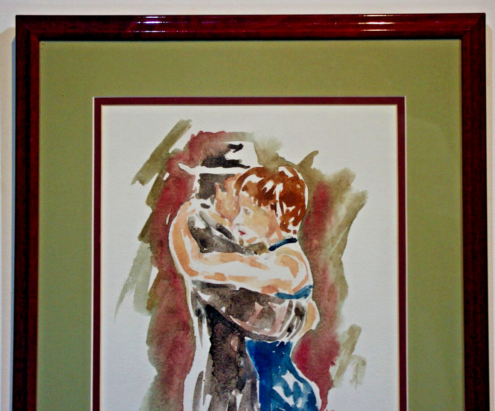 original watercolor framed signed Barry King couple dancing tango
