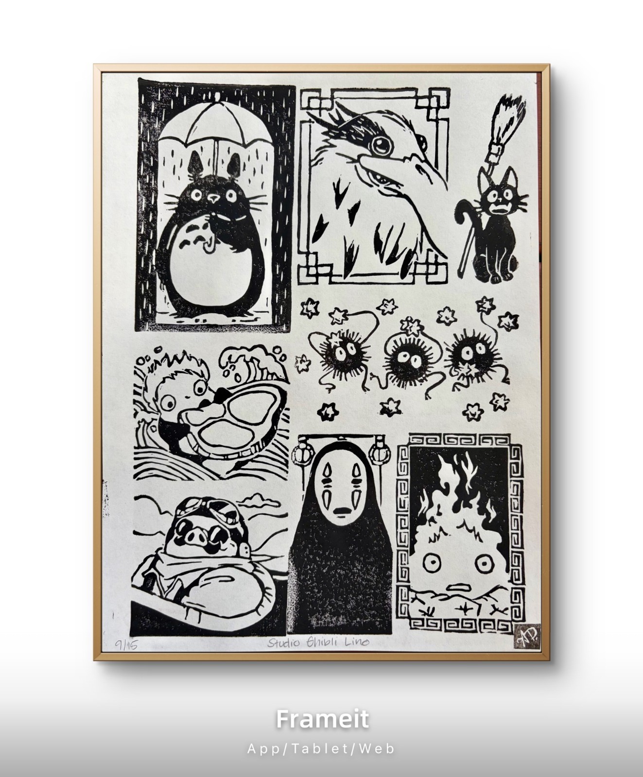 Original Studio Ghibli Linocut 9/15 Print By Alannah Dyer- 9×12 in Hand Printed