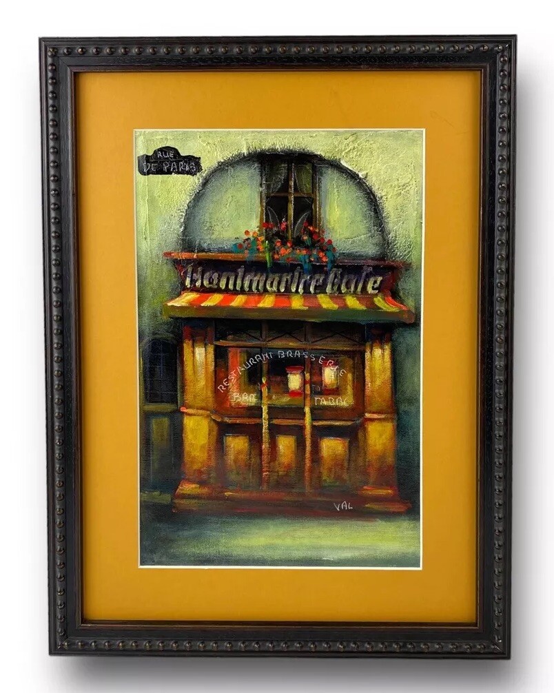 France Art Framed Artwork French Scene “Street Of Paris”Oil On Canvas Signed VAL