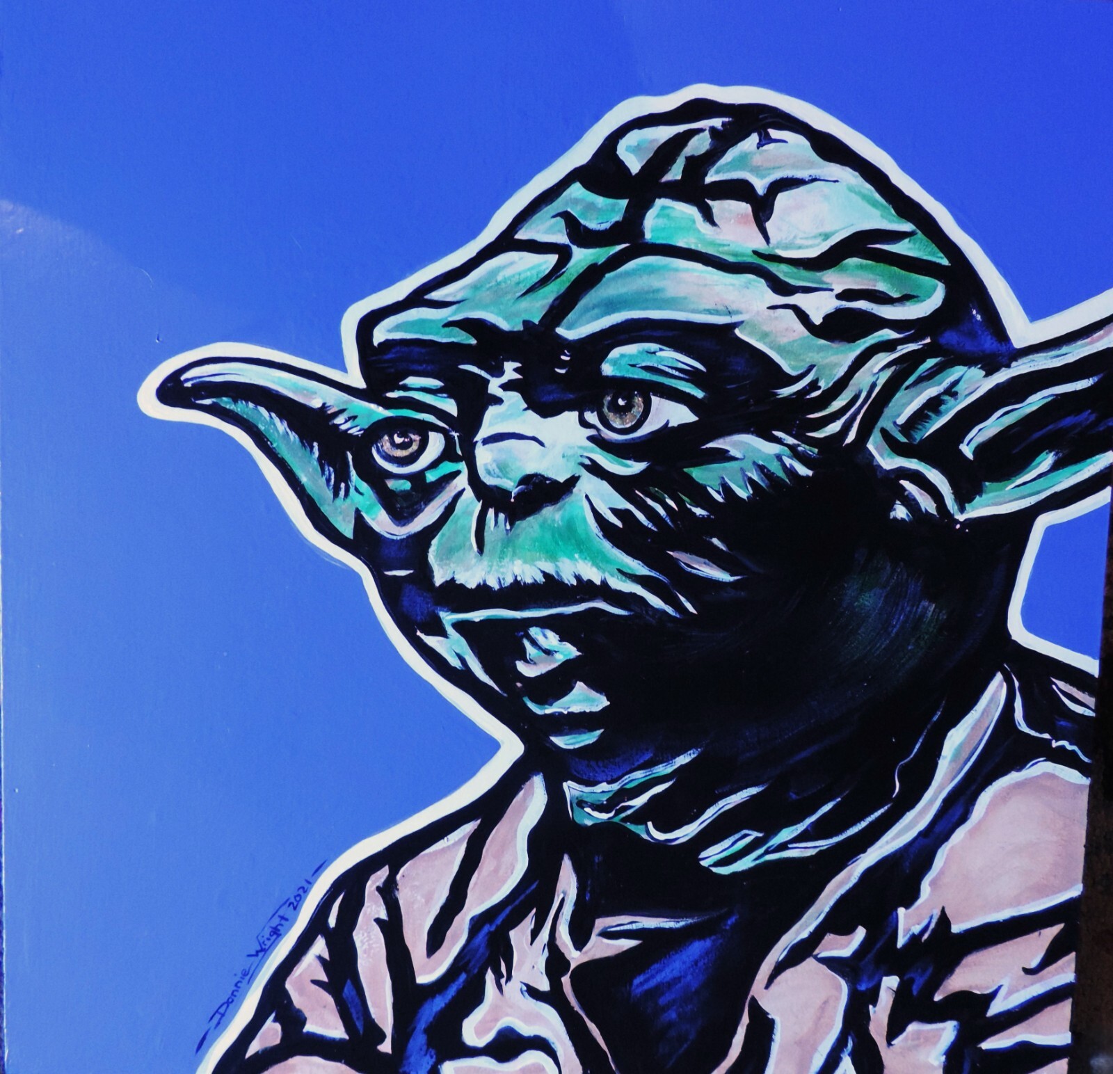 original painting STAR WARS’ YODA (SIGNED) on wood 24″ X 24″ X 2″