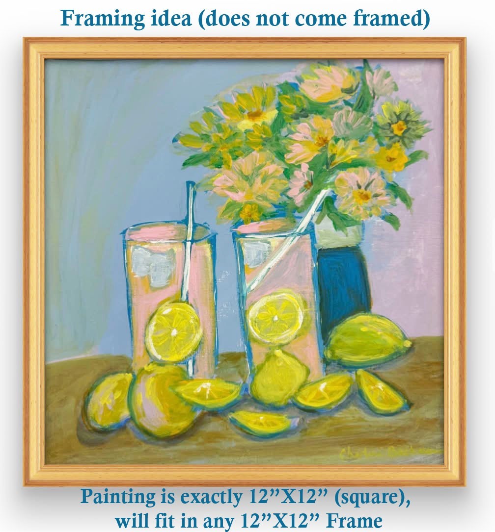 Handmade Original Painting Pink Lemonade Acrylic 12″X12″ Signed One of a Kind
