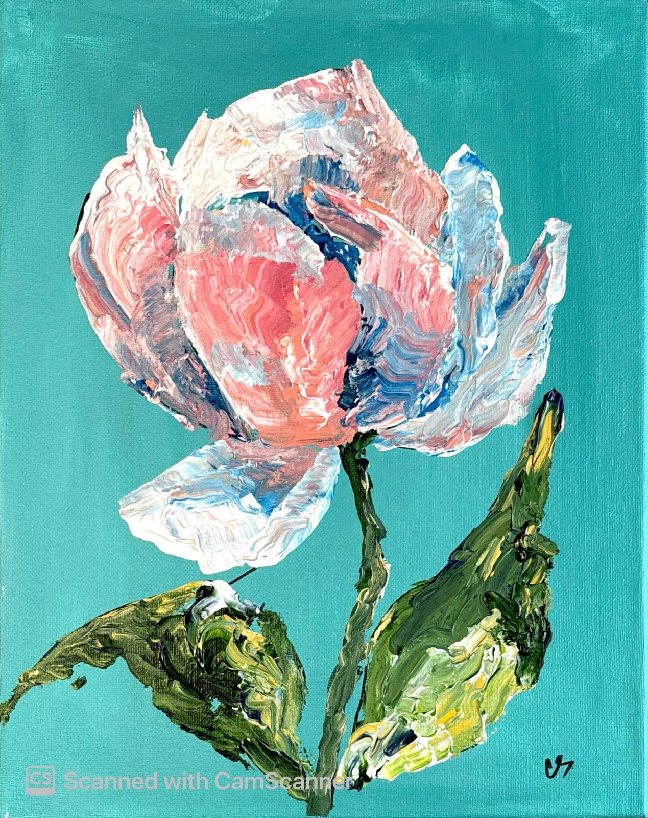 Original Acrylic Abstract Palette Knife Flower Painting 11×14 Signed Canvas Art