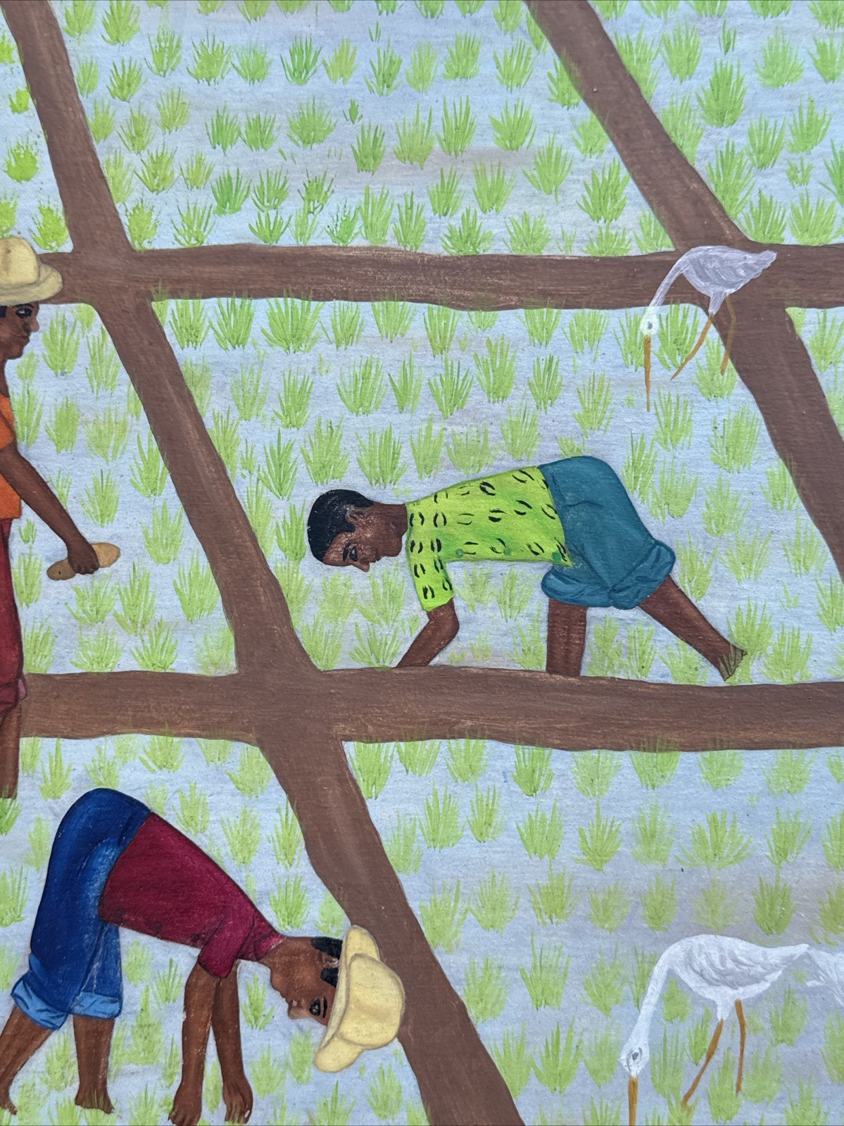 VINTAGE FOLK ART PAINTING FARM FARMING HAITI HAITIAN NAIVE WILNER CROPS PEOPLE