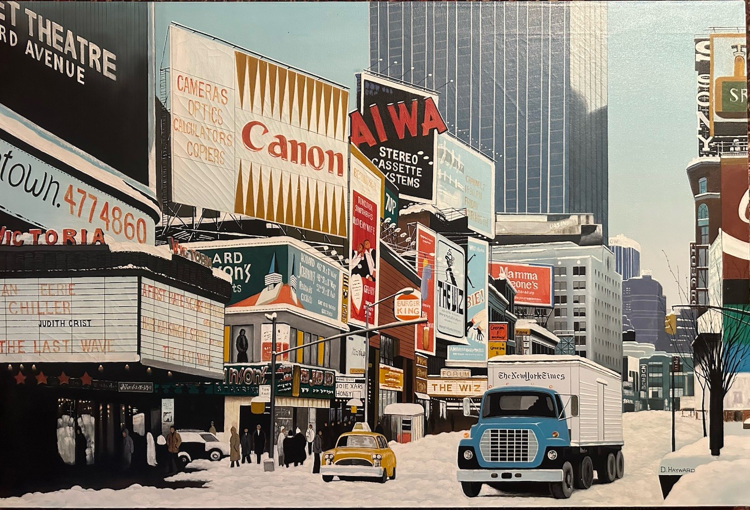 Original 1977 “TIMES SQUARE” NYC Oil/ Canvas Painting LISTED ARTIST D. Hayward