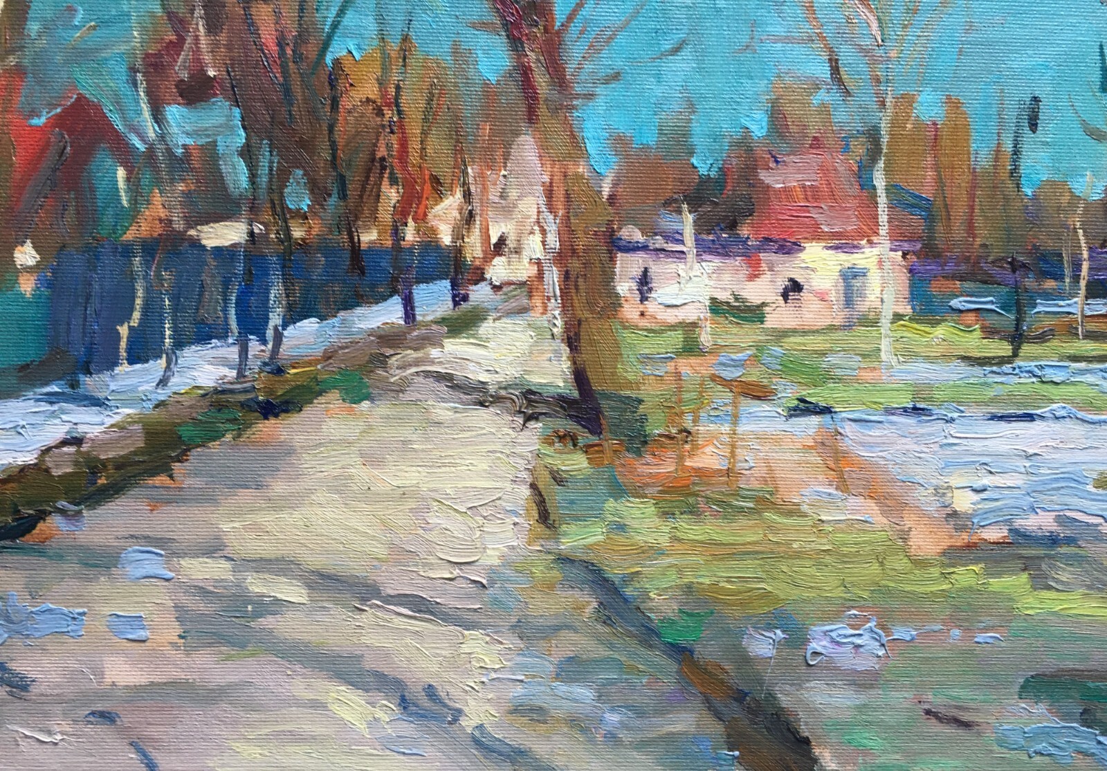 Oil painting Street Ukrainian painter Cardboard Unframed Decor original art