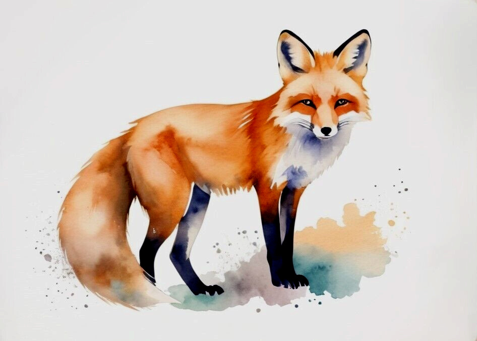 ACEO *PRINT* Mini Miniature Tiny Art Watercolor Cute Young Red Fox by Saulite