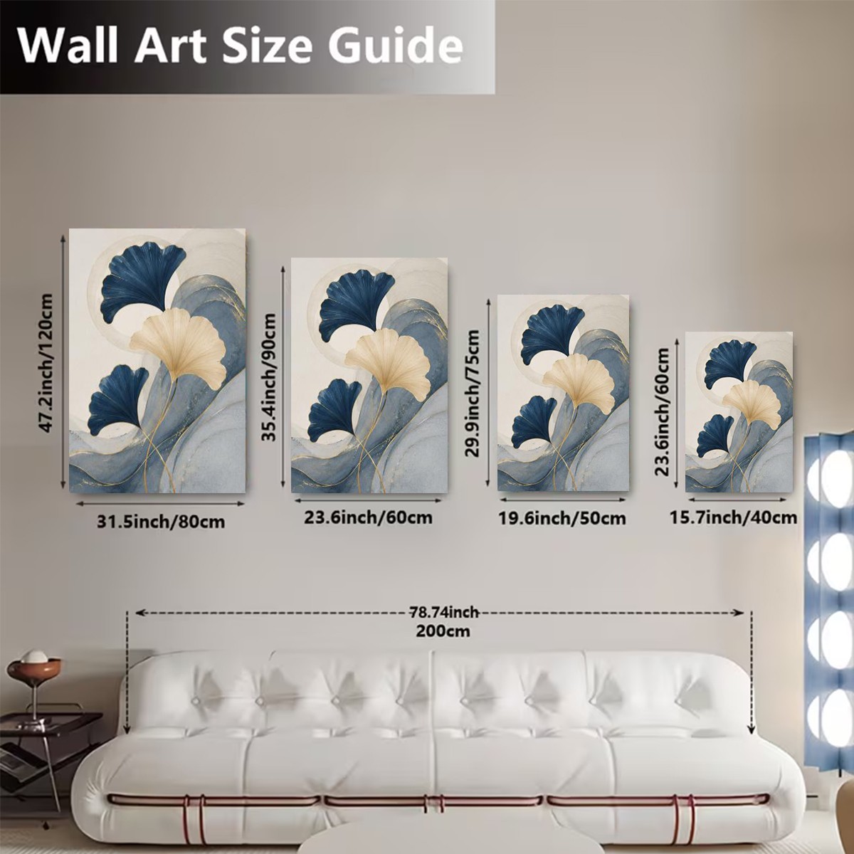 Blue Ginkgo Leaf Canvas Wall Art Abstract Botanical Print Modern Home Decor Gift
