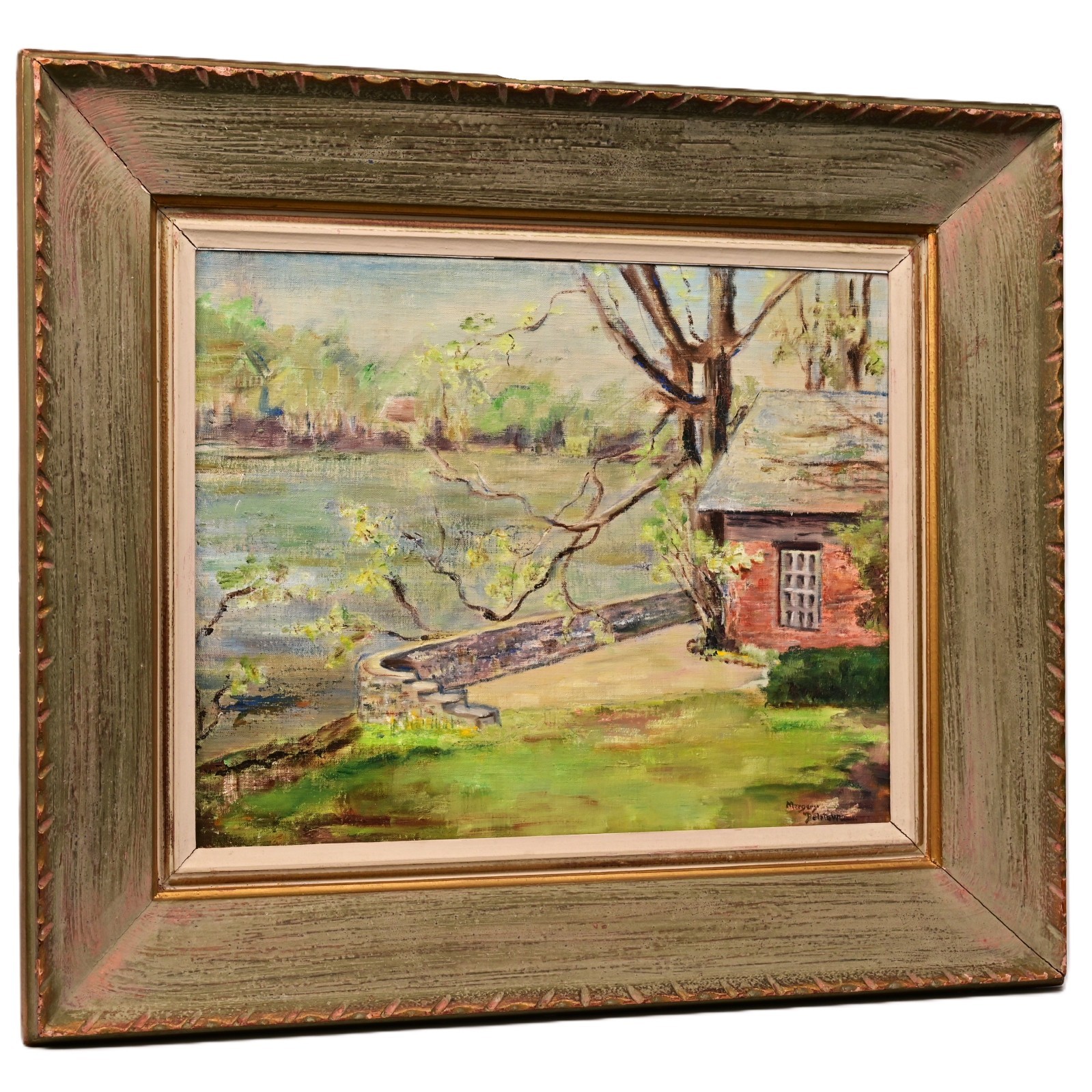 MARGERY DELATOUR Original Vintage Signed WPA Hudson River Landscape Oil Painting