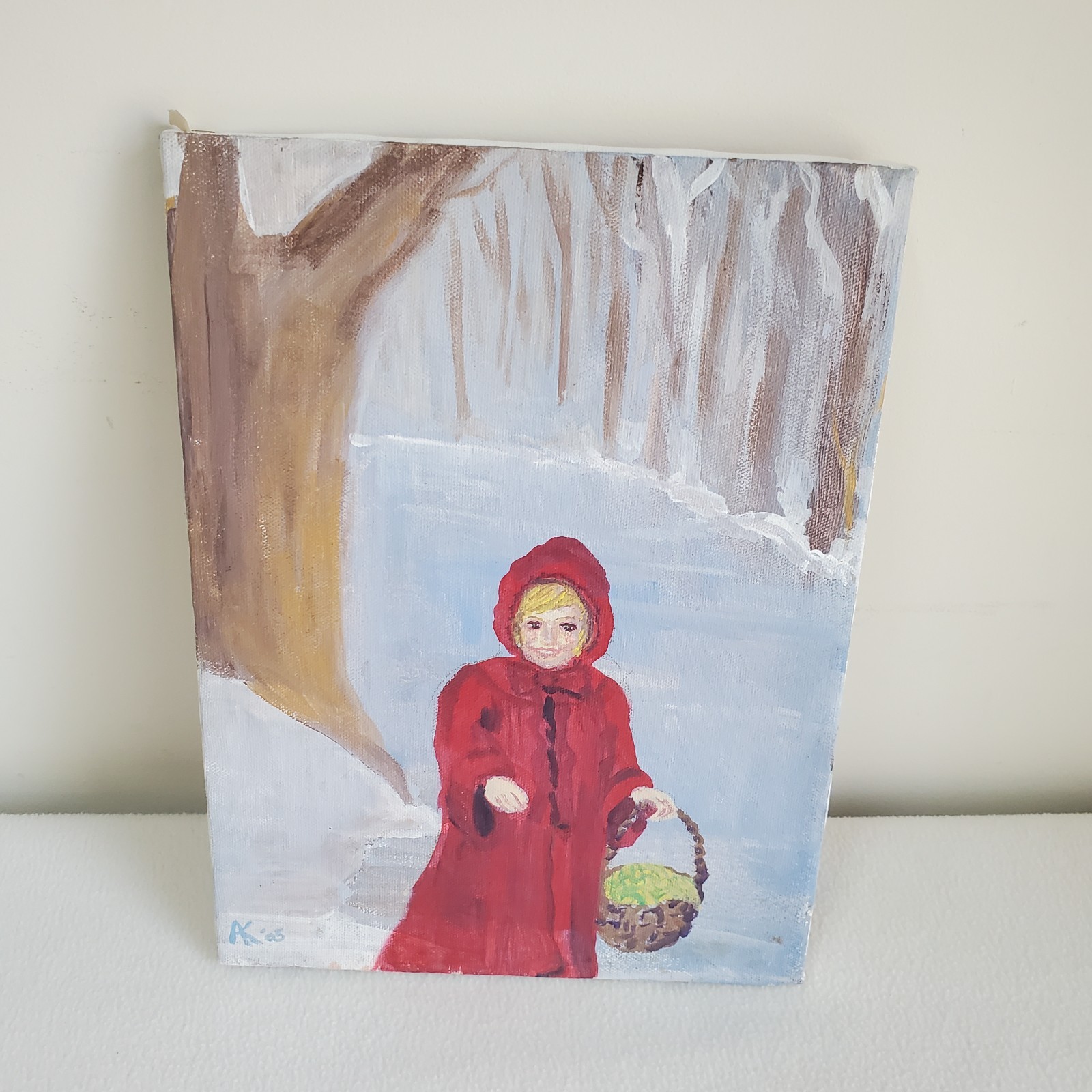 Little Red Riding Hood /Girl One of a Kind OOAK Art Painting on Canvas signed AK