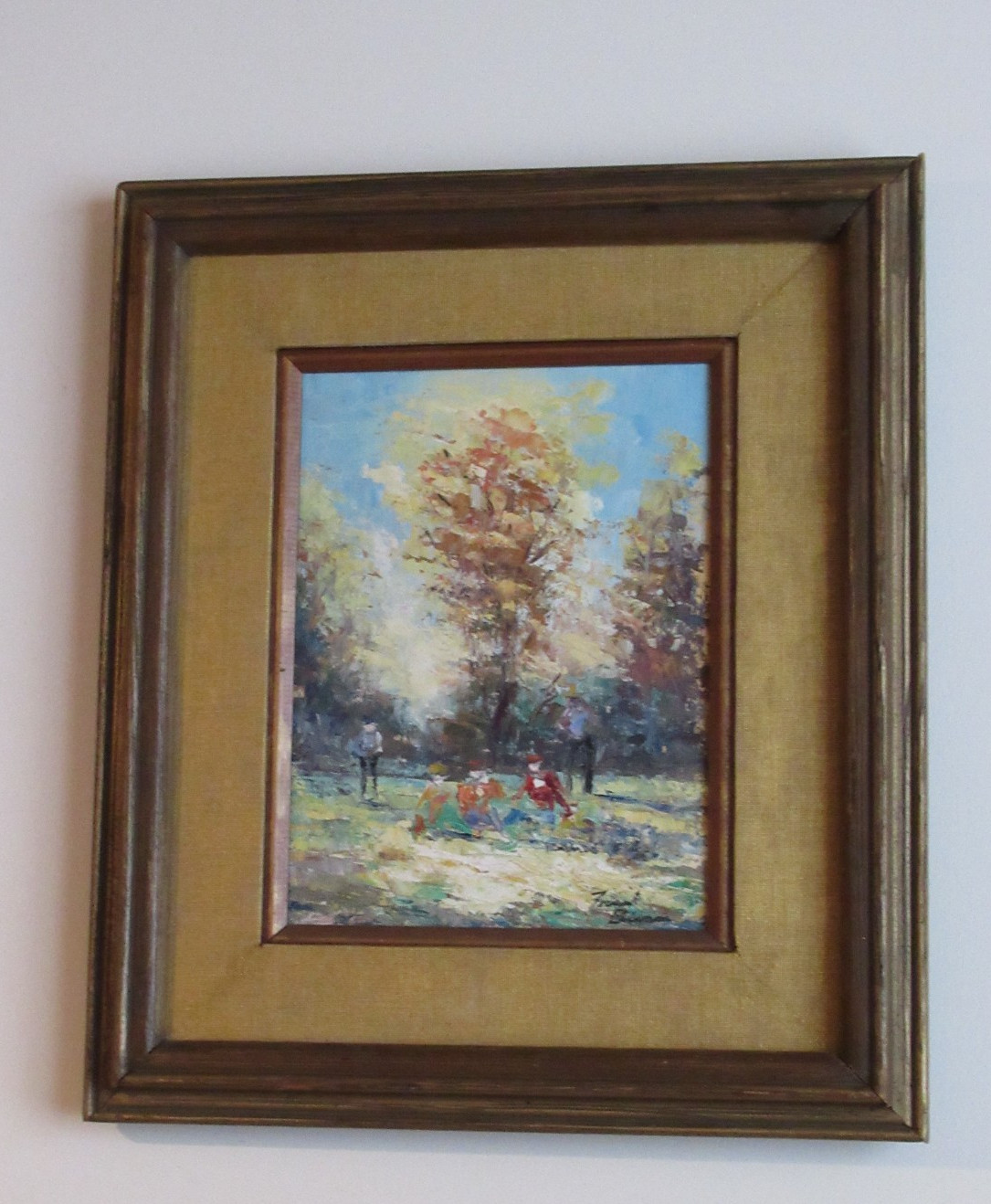 Vintage Oil Painting by NY Artist Frank Bianca 5 People Enjoying Nature in Park