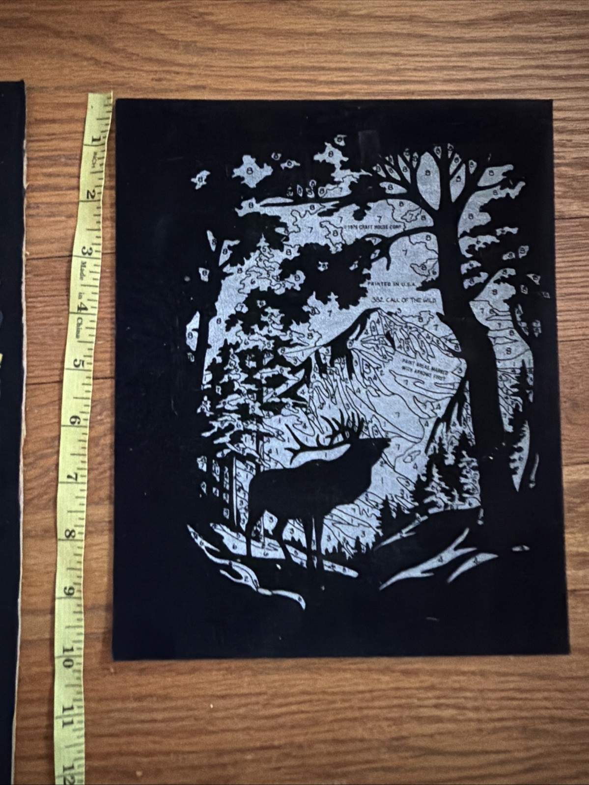 Pair PBN Paint By Number Elk Forest Call of Wild on Black Felt Vintage Velvet
