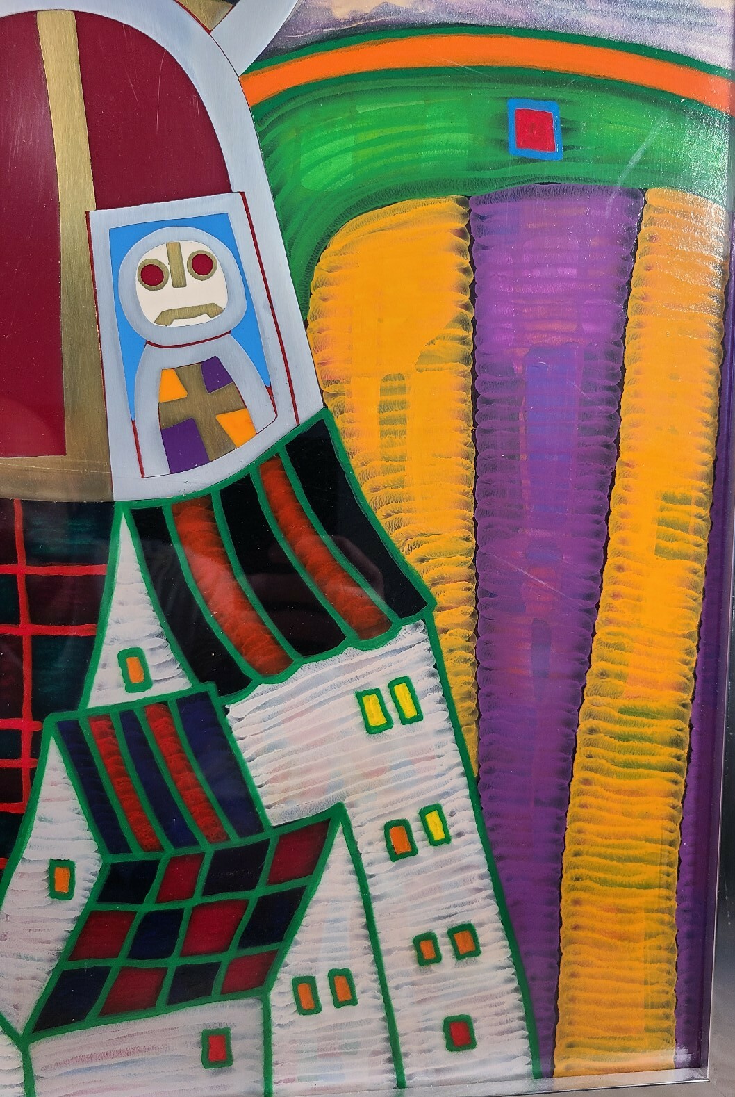 Butch Skynear Alien UFO Painting Vintage Outsider Folk Art Mid Century Modern