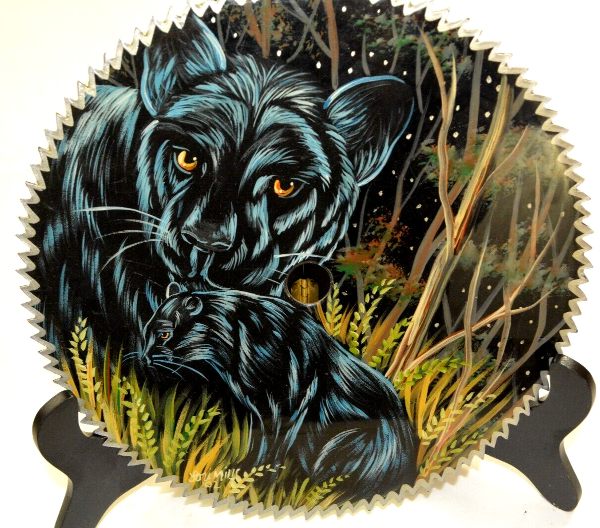 Black Panther by Lori Mills heavy Laquer Top Custom Painted 10″ Saw Blade
