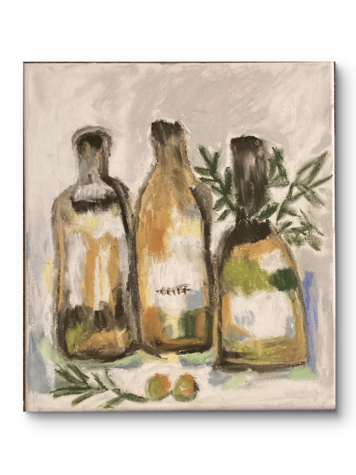 Boho Modern Spa Botanical Original Olive Oil Bottle Food 11 by 14 on Canvas