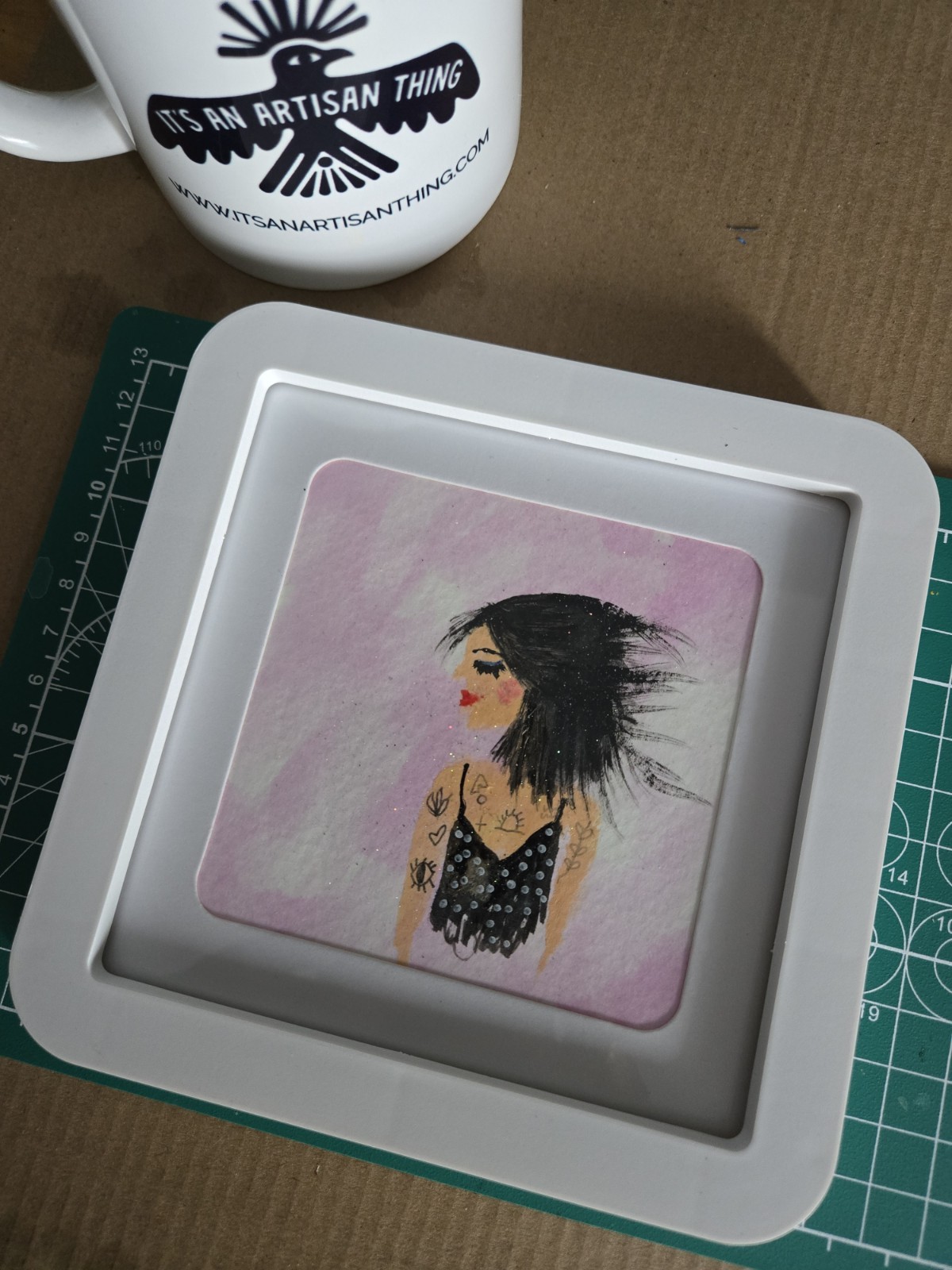 Tiny art. Art Card. Signed 5 in X 5 in. Inked Girl. It’s An Artisan Thing.