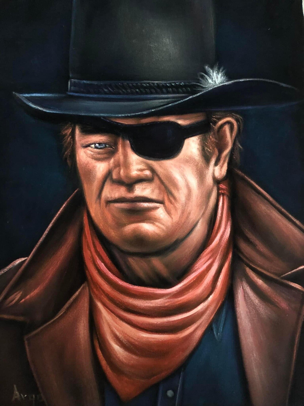 John Wayne badass Western cowboy legend black velvet oil painting art
