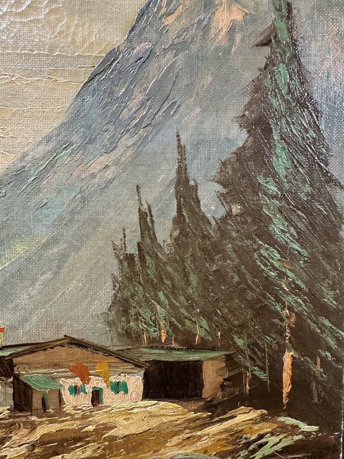 Oil On Canvas Signed Mountain Landscape Austrian Or German School 20th Century