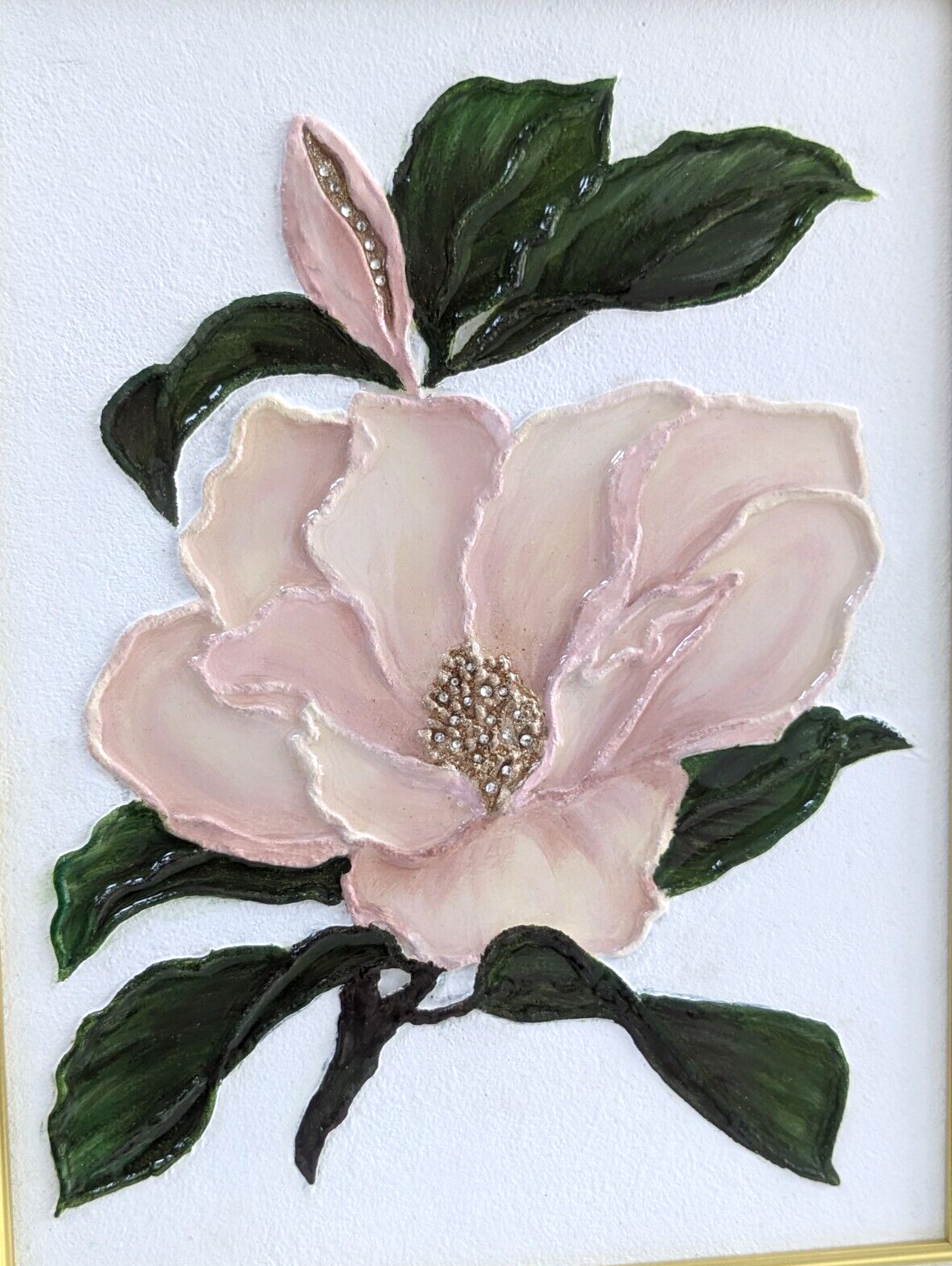 3d Textured Painting Pink Magnolia, Epoxy Resin Wall Art, Mixed media, Resin Art