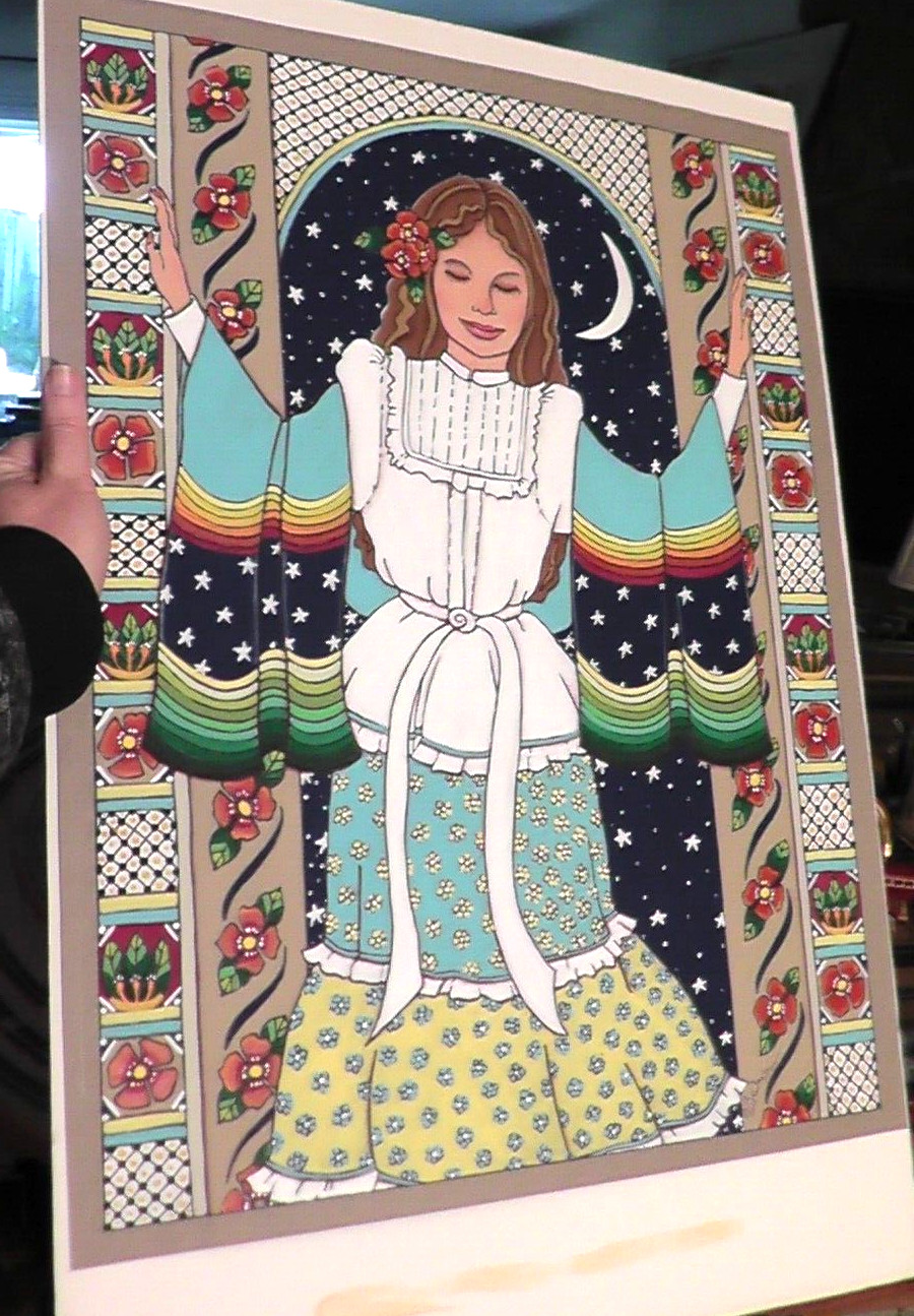 original 18×24 b woolston fine art painting moon lady
