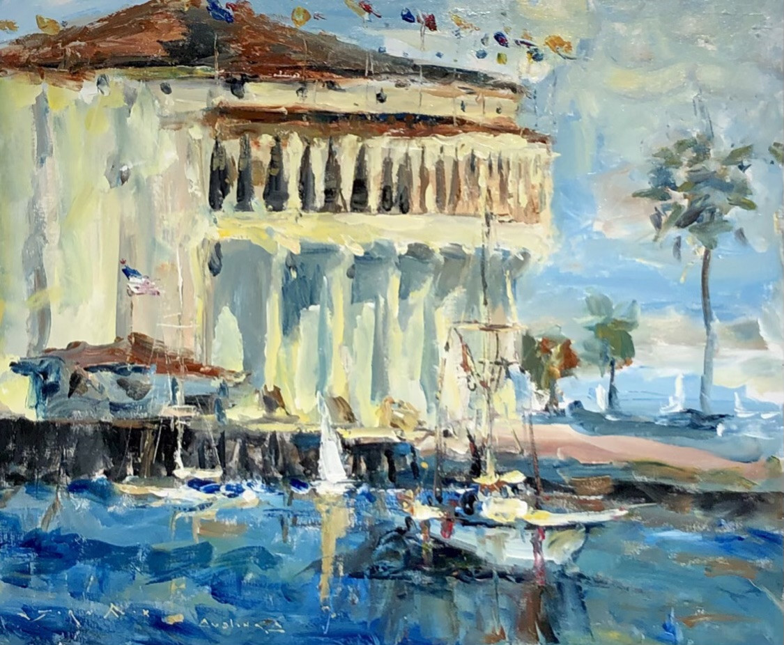 Jorn Fox “Casino In Avalon Bay” Original Painting On Canvas Lot 50509