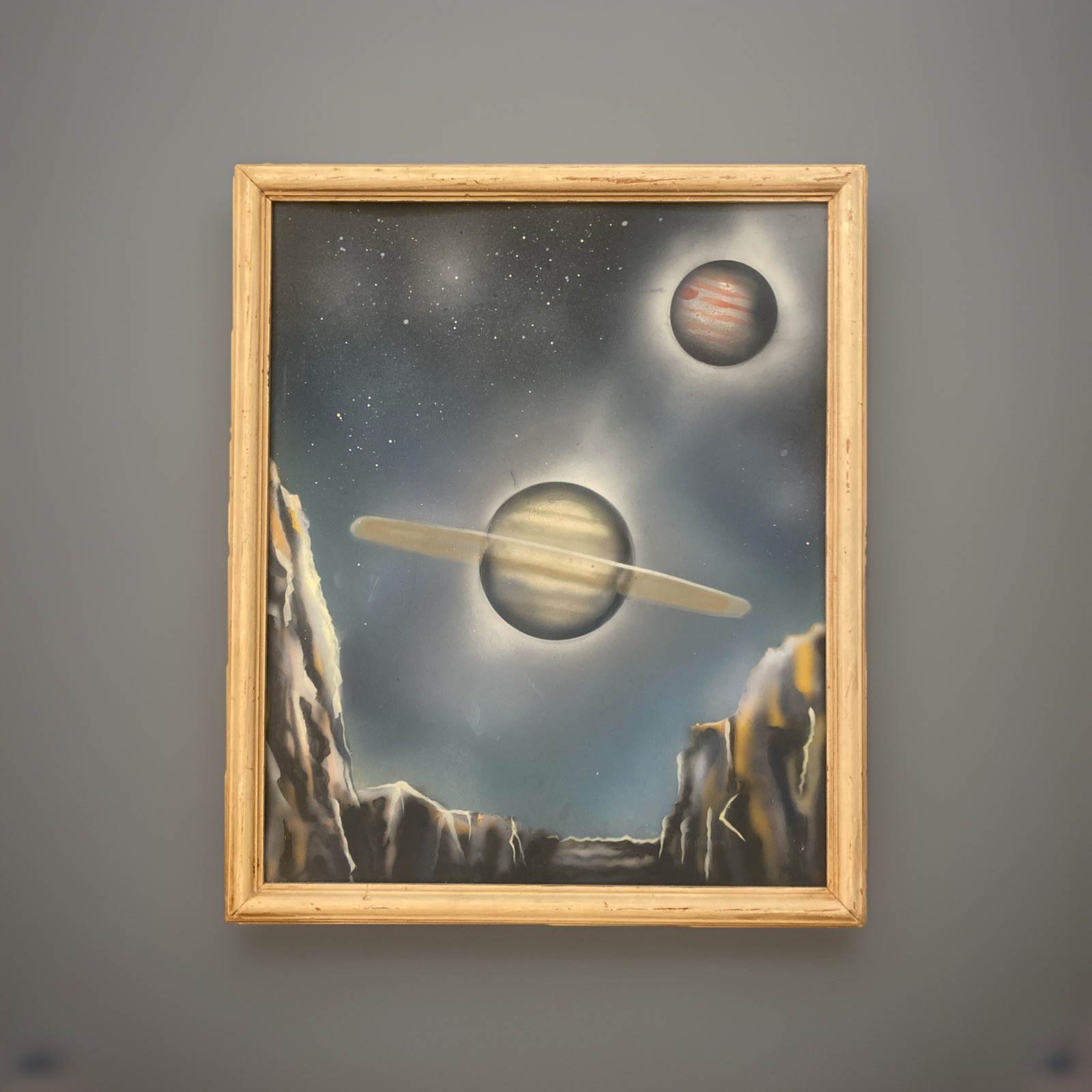 Original Vntg 1960’s Airbrushed Space Cosmic Planet Painting 18.5” X 15.5”