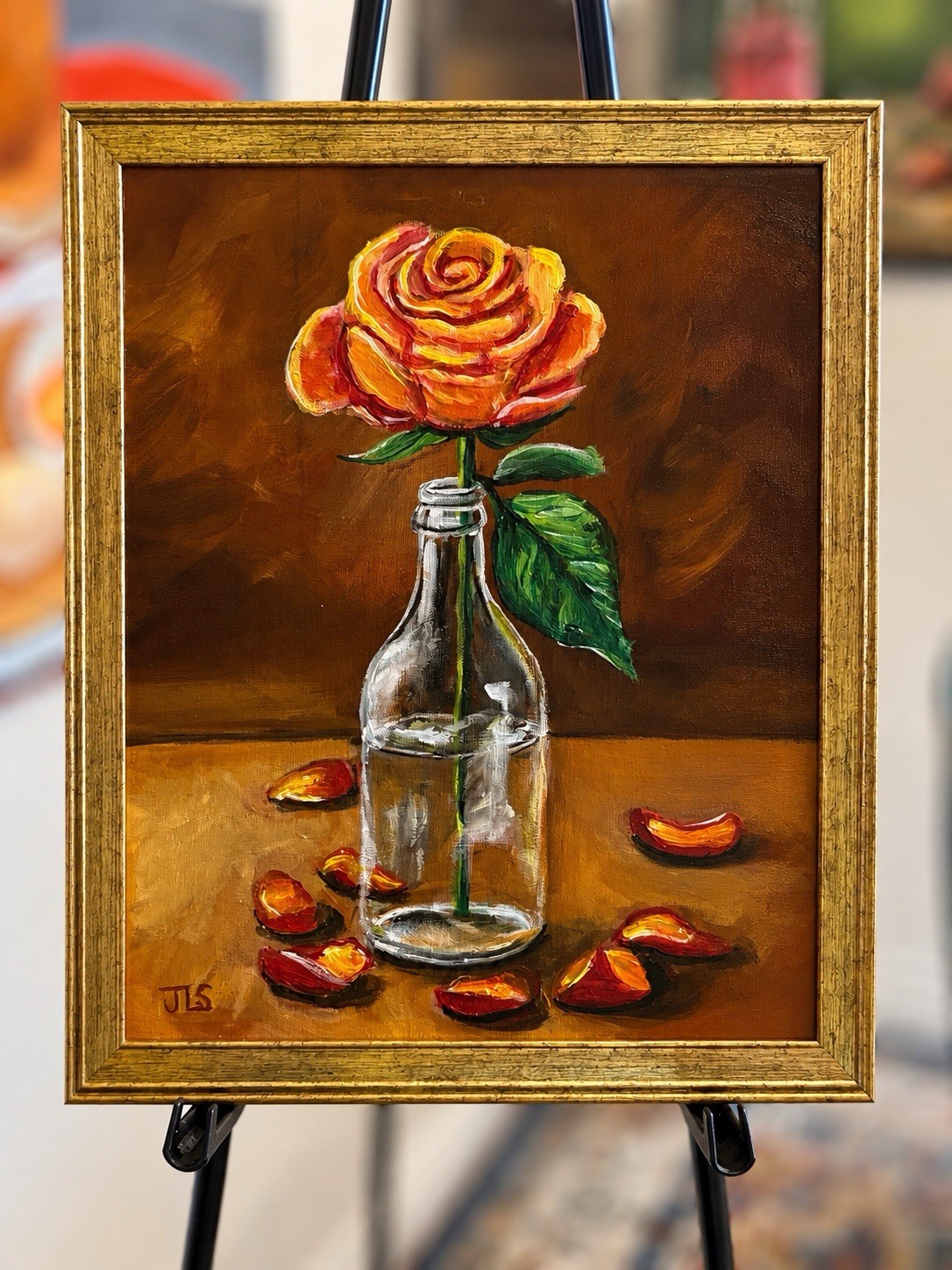 Rose Still Life Painting 11×14 Framed Acrylic Floral Art
