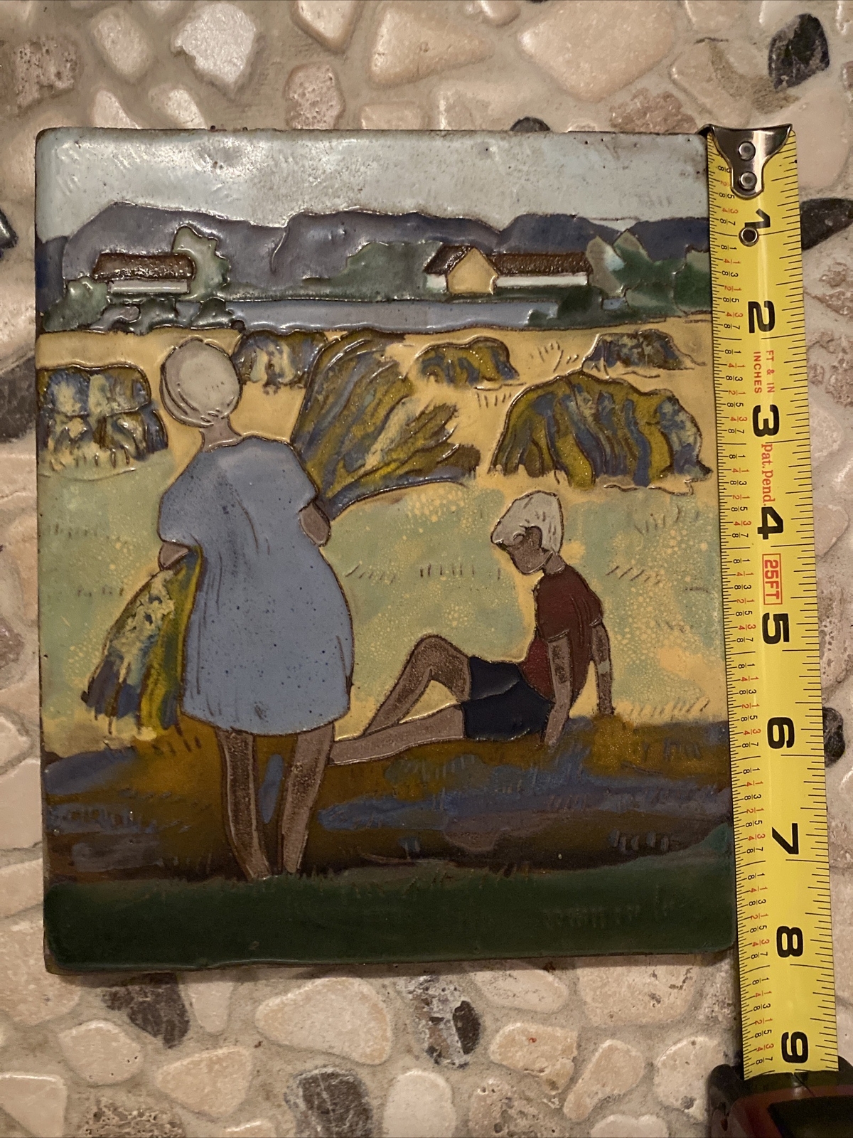 RARE Ölbild Impressionist Nis Stougaard Denmark Ceramic Tile Trivet Art 8”x6.5”