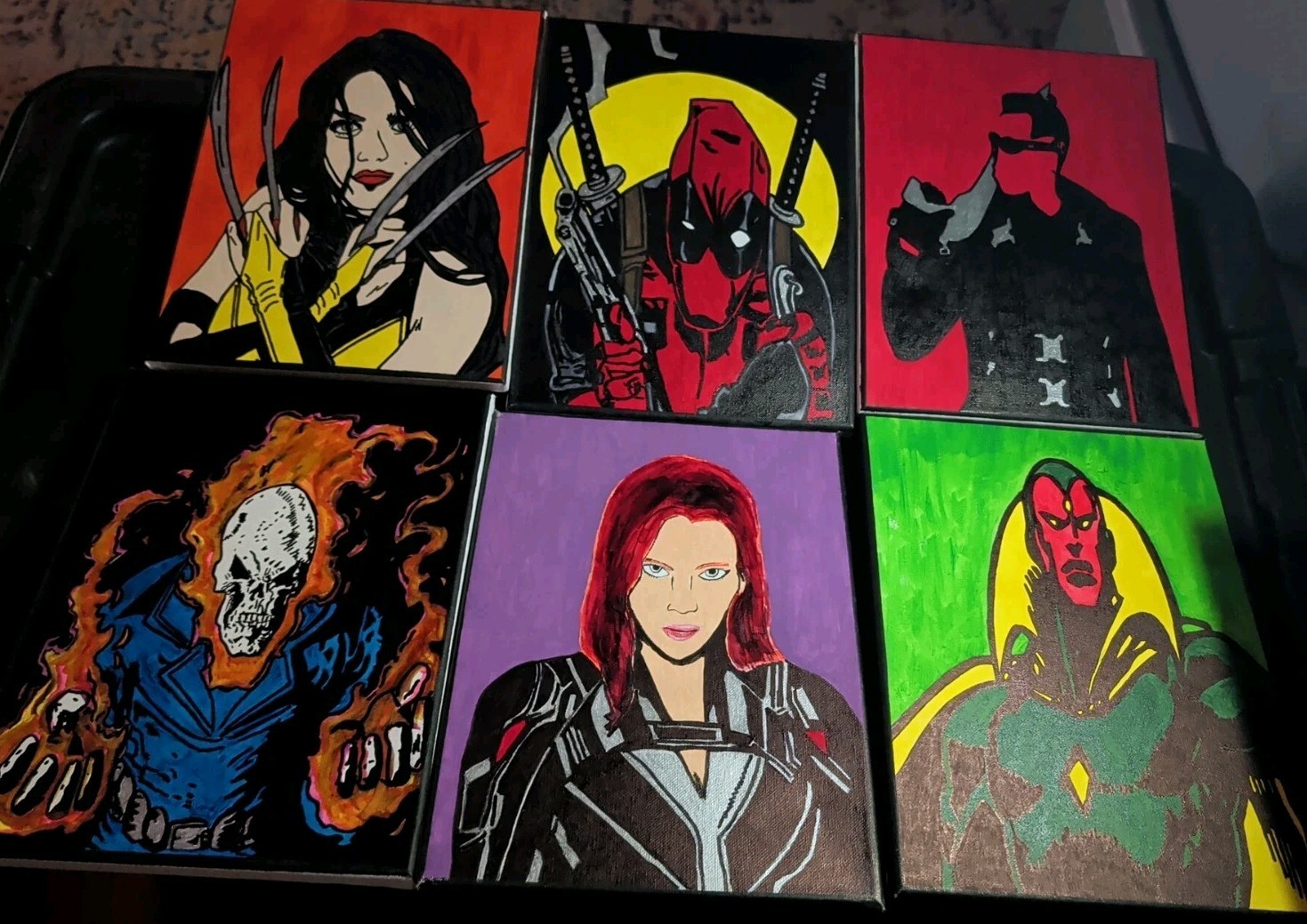 Lot Of 6 – Custom Canvas Art 9″ X 12″ Marvel Characters – X-23, Deadpool, Blade