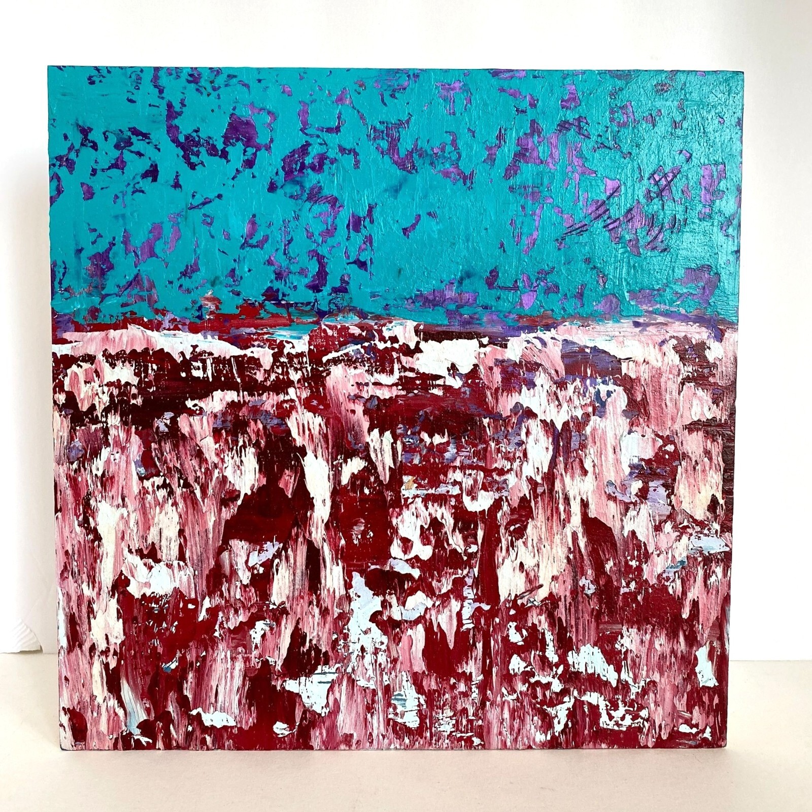 Snow Day Original Art Handmade Oil Paint Cold Wax Painting on Wood Panel 12x12in